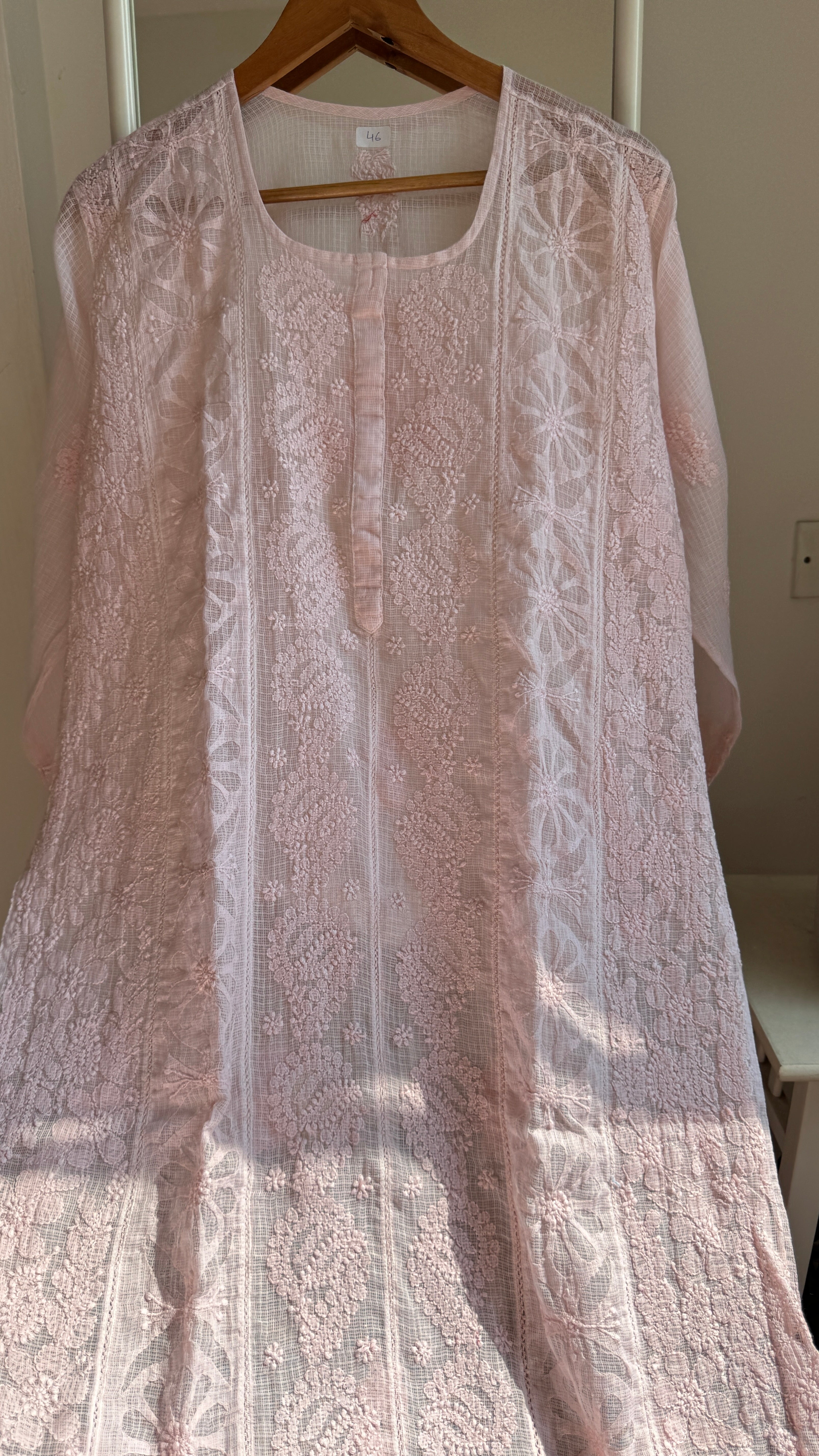 Kota Soft Cotton Chikankari Kurti - Pale Pink - CHAND Collection