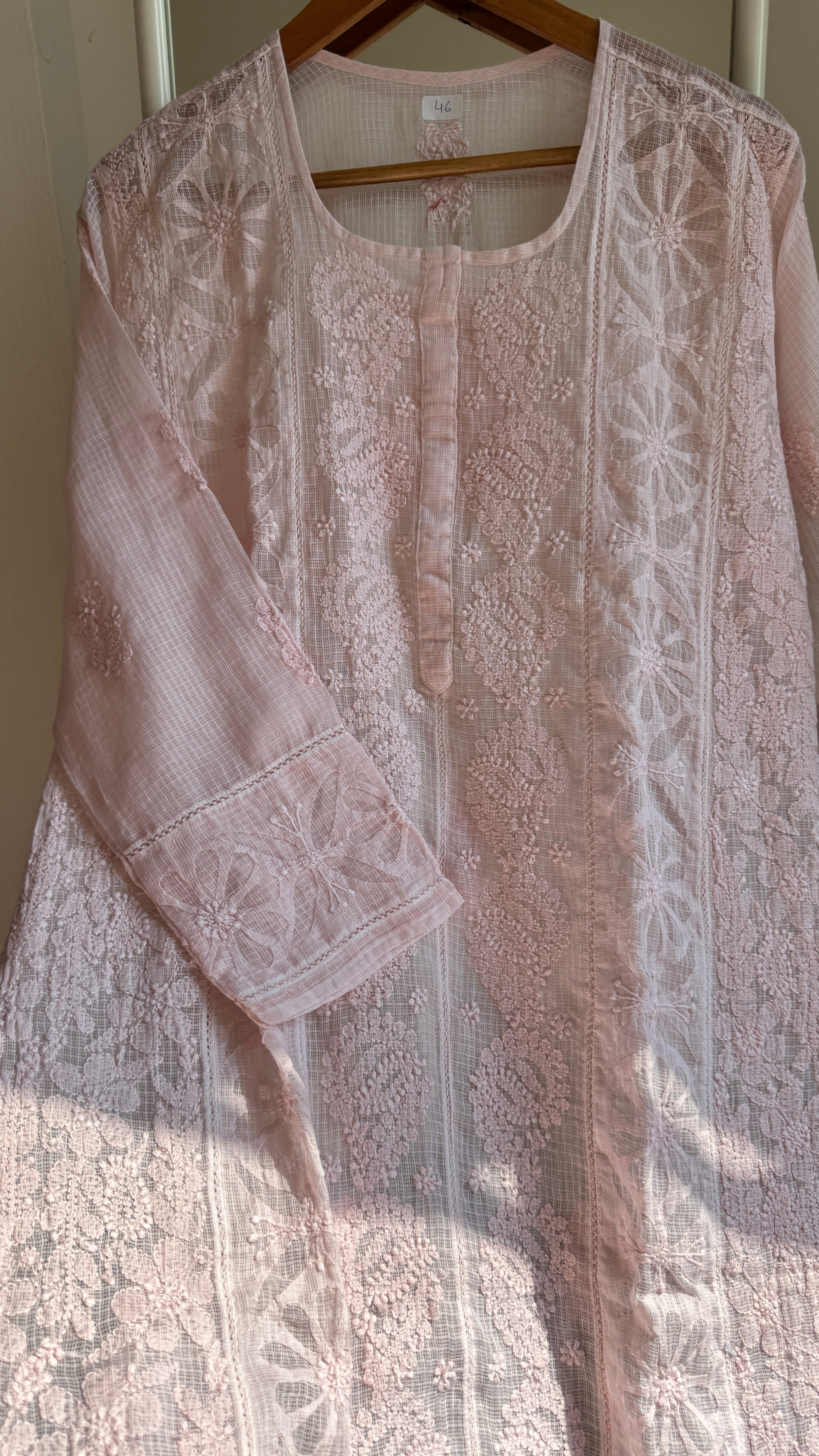 Kota Soft Cotton Chikankari Kurti - Pale Pink - CHAND Collection