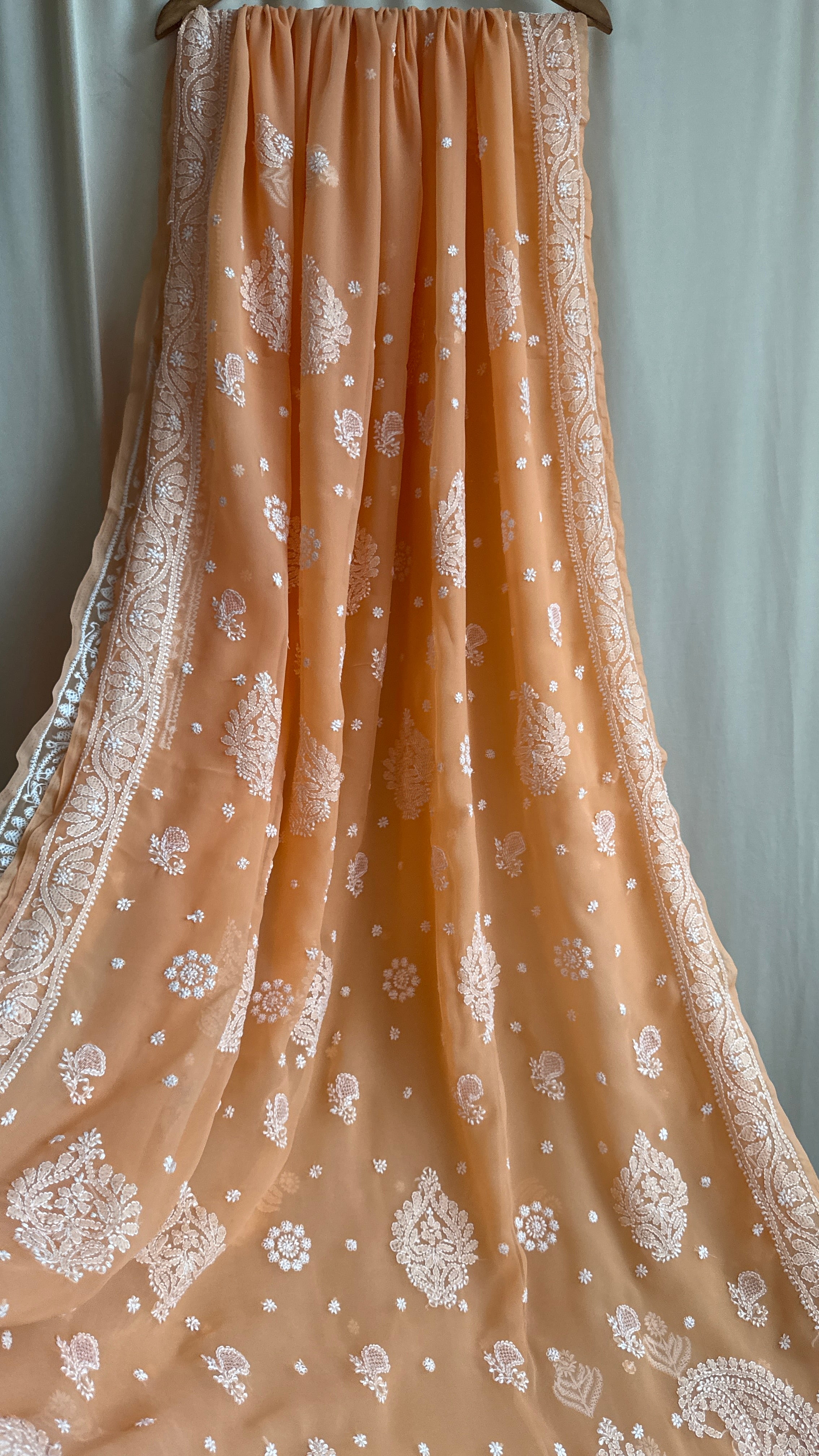 Georgette Chikankari saree in Orange
