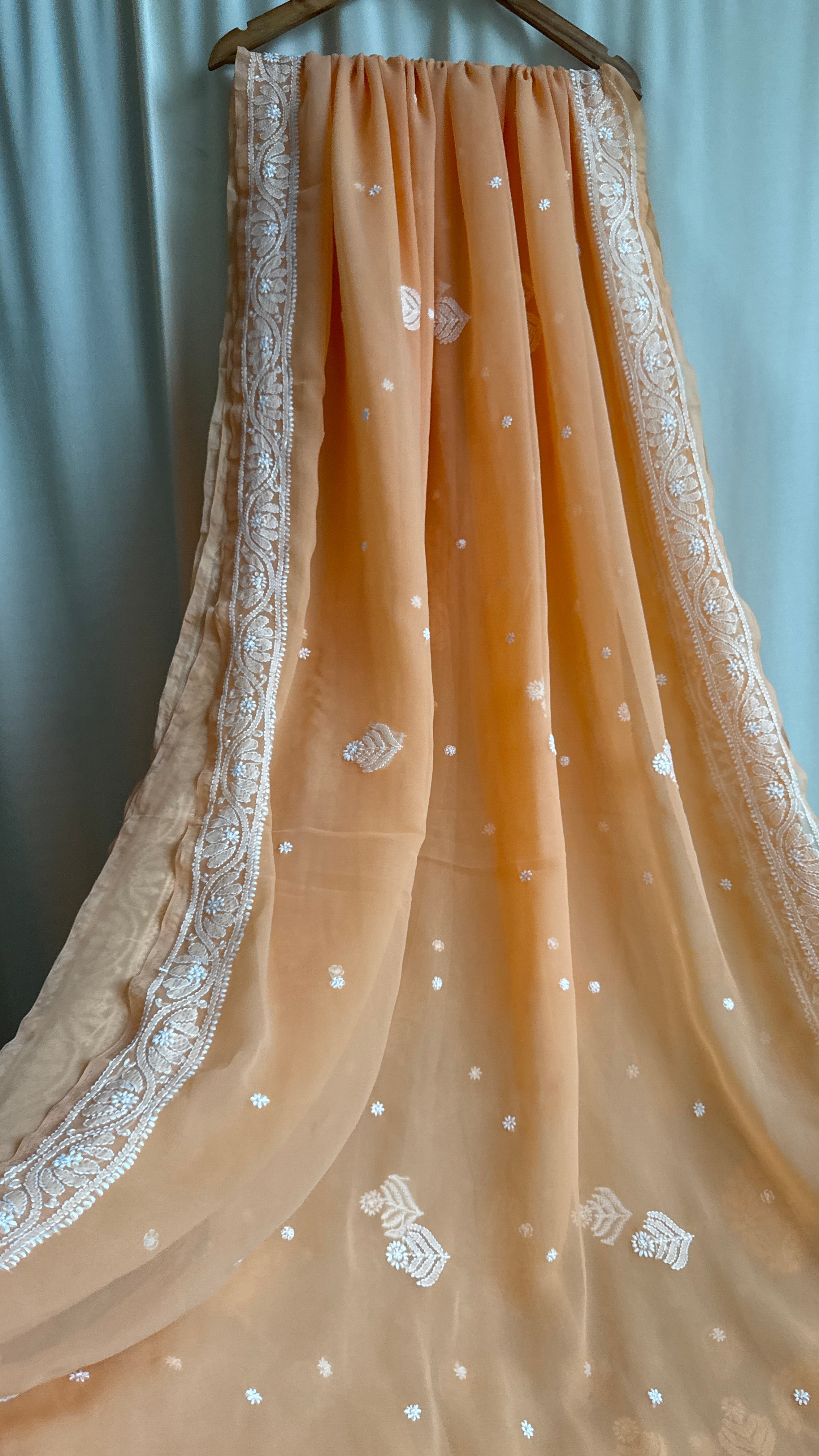 Georgette Chikankari saree in Orange