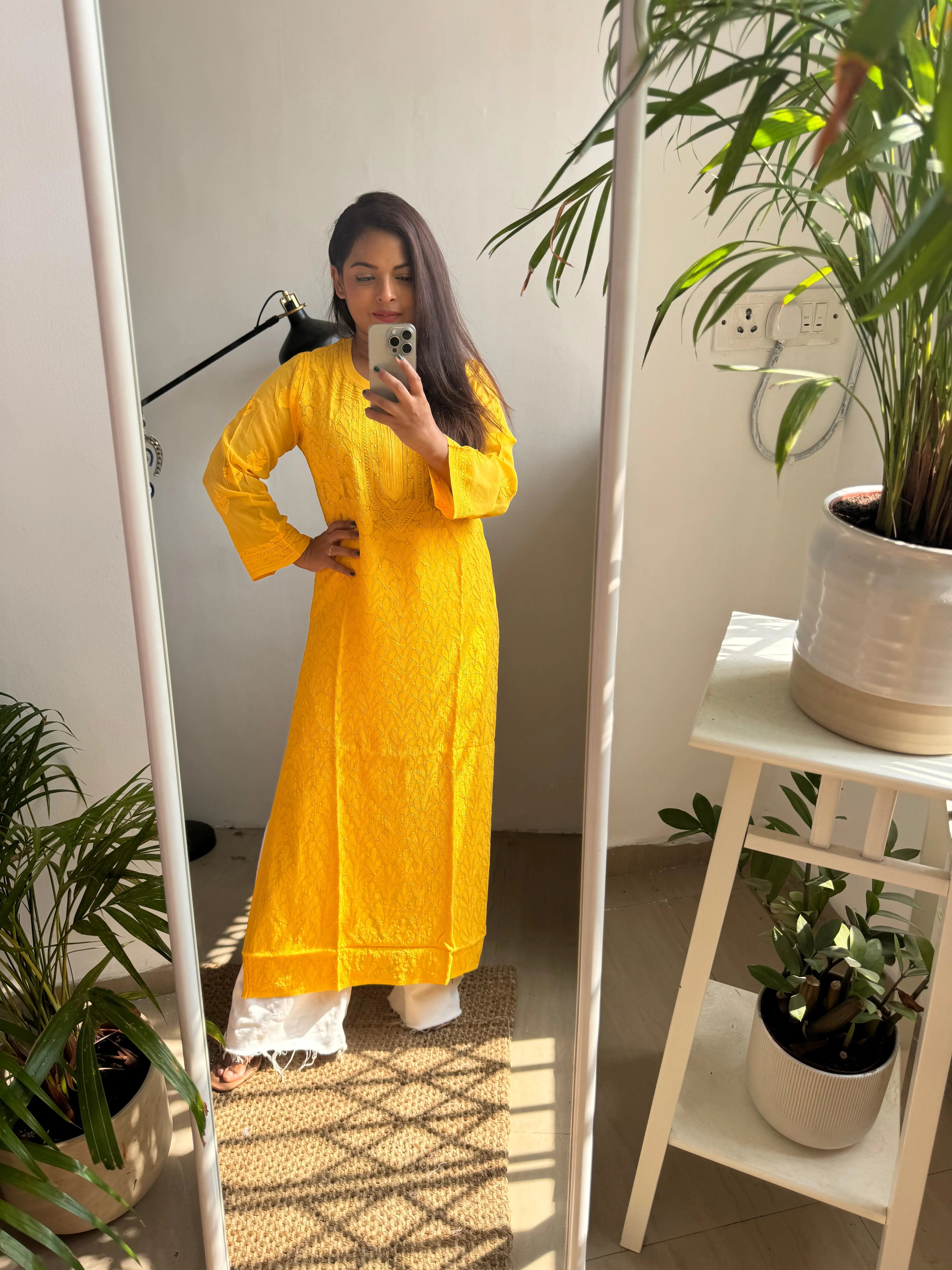 Viscose Kurti - Yellow ARIAA CHIKANKARI 