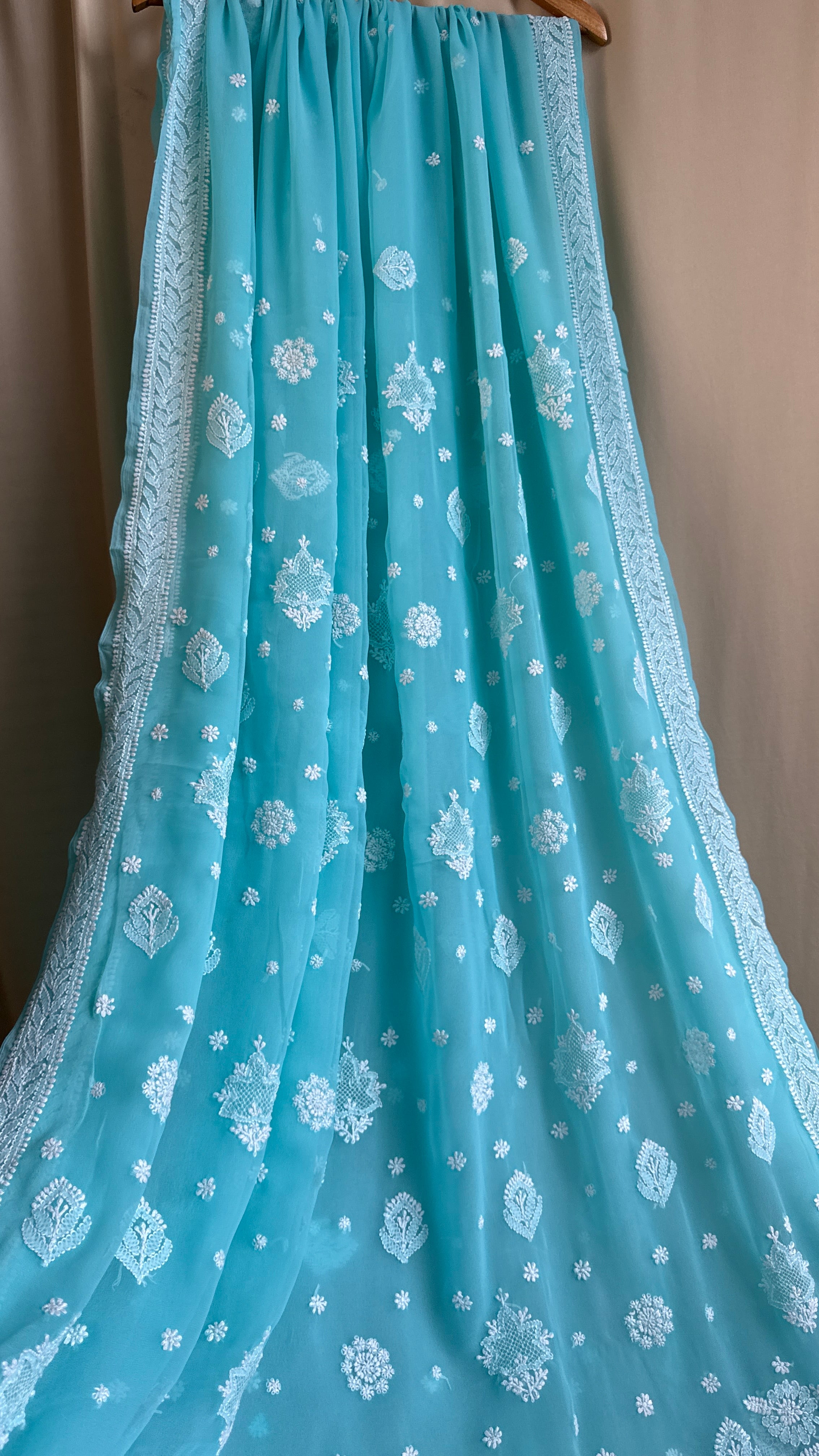 Georgette Chikankari saree in Blue