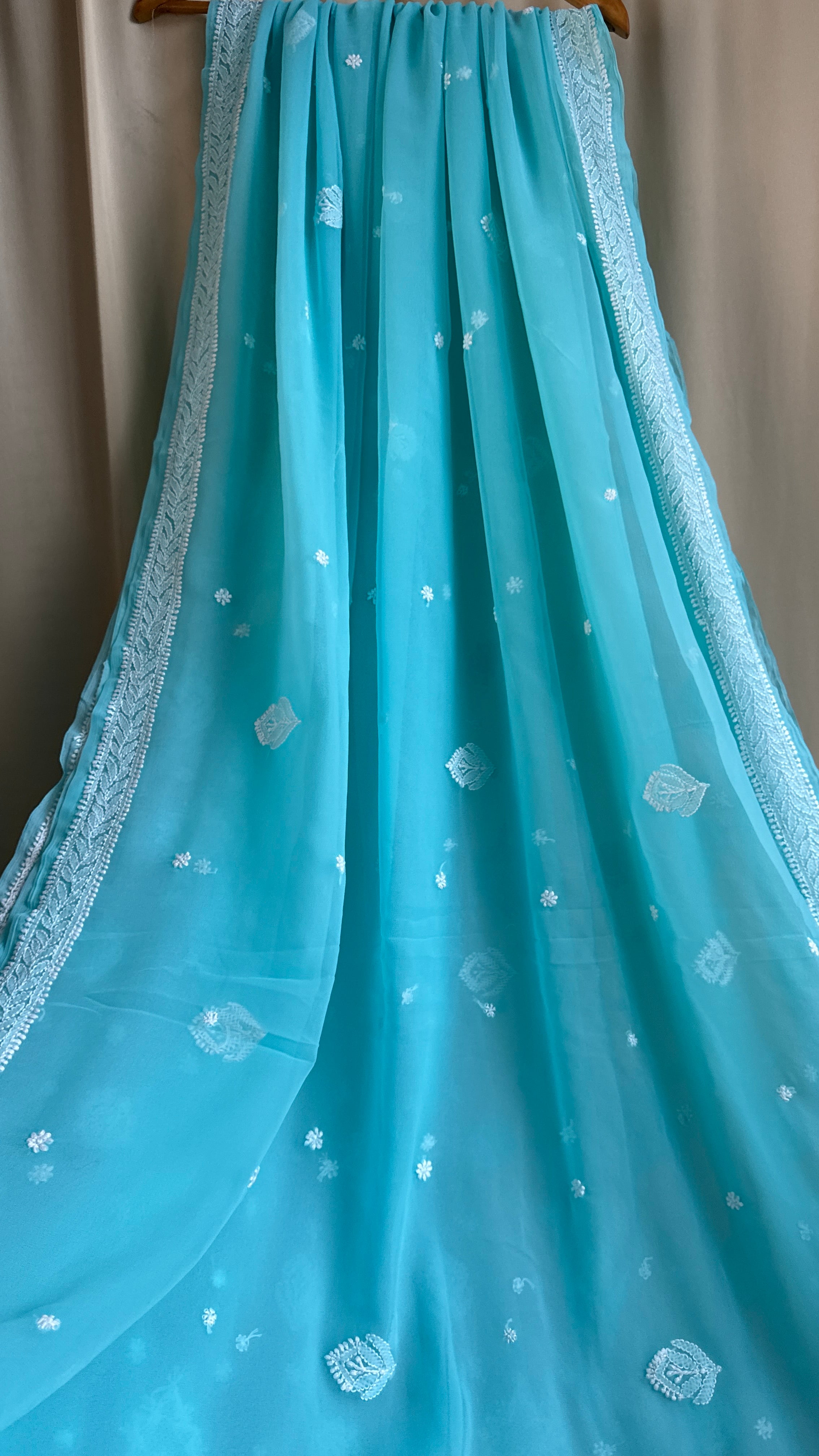 Georgette Chikankari saree in Blue