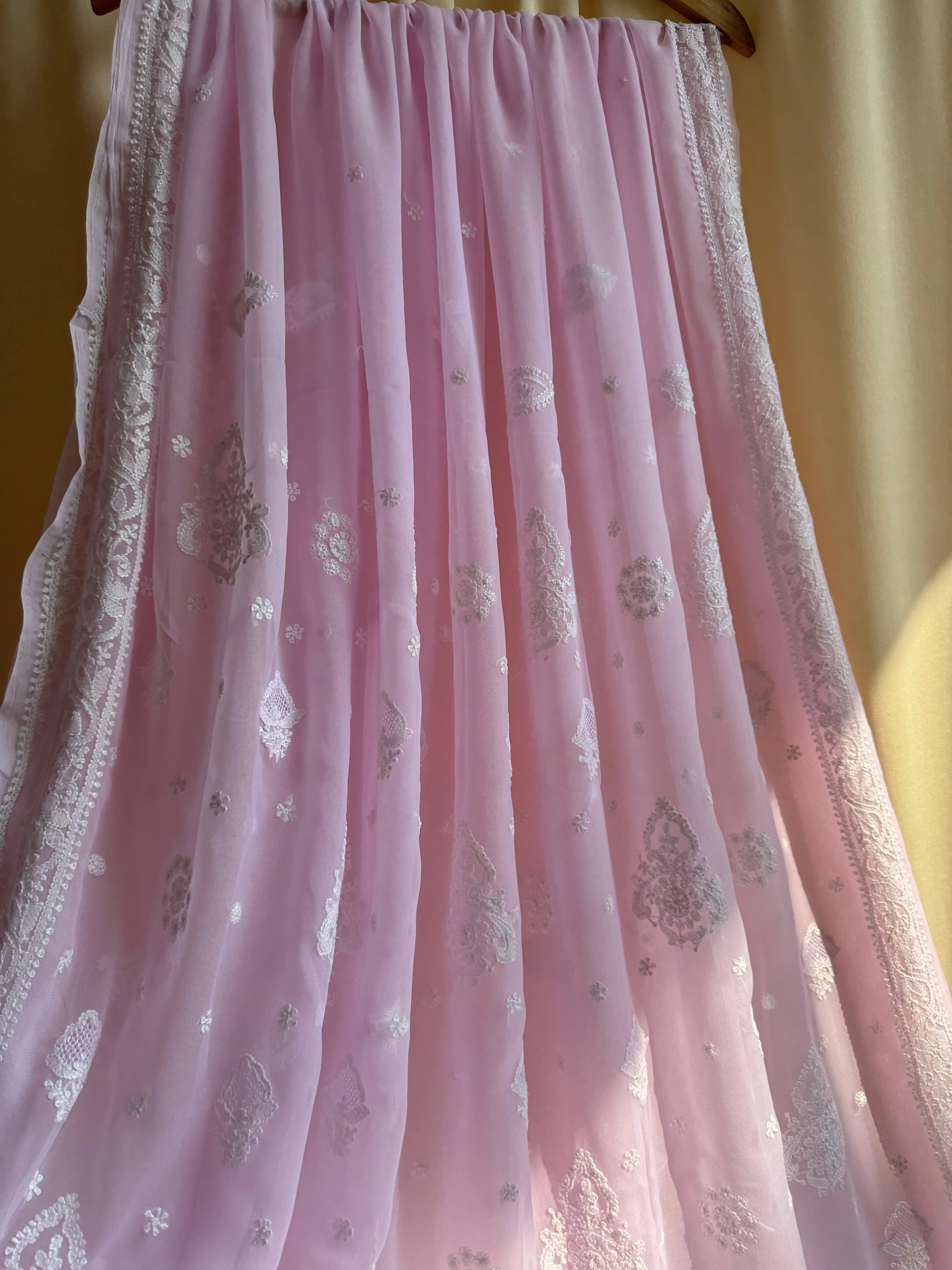 Georgette Chikankari saree in Pink ARIAA CHIKANKARI 