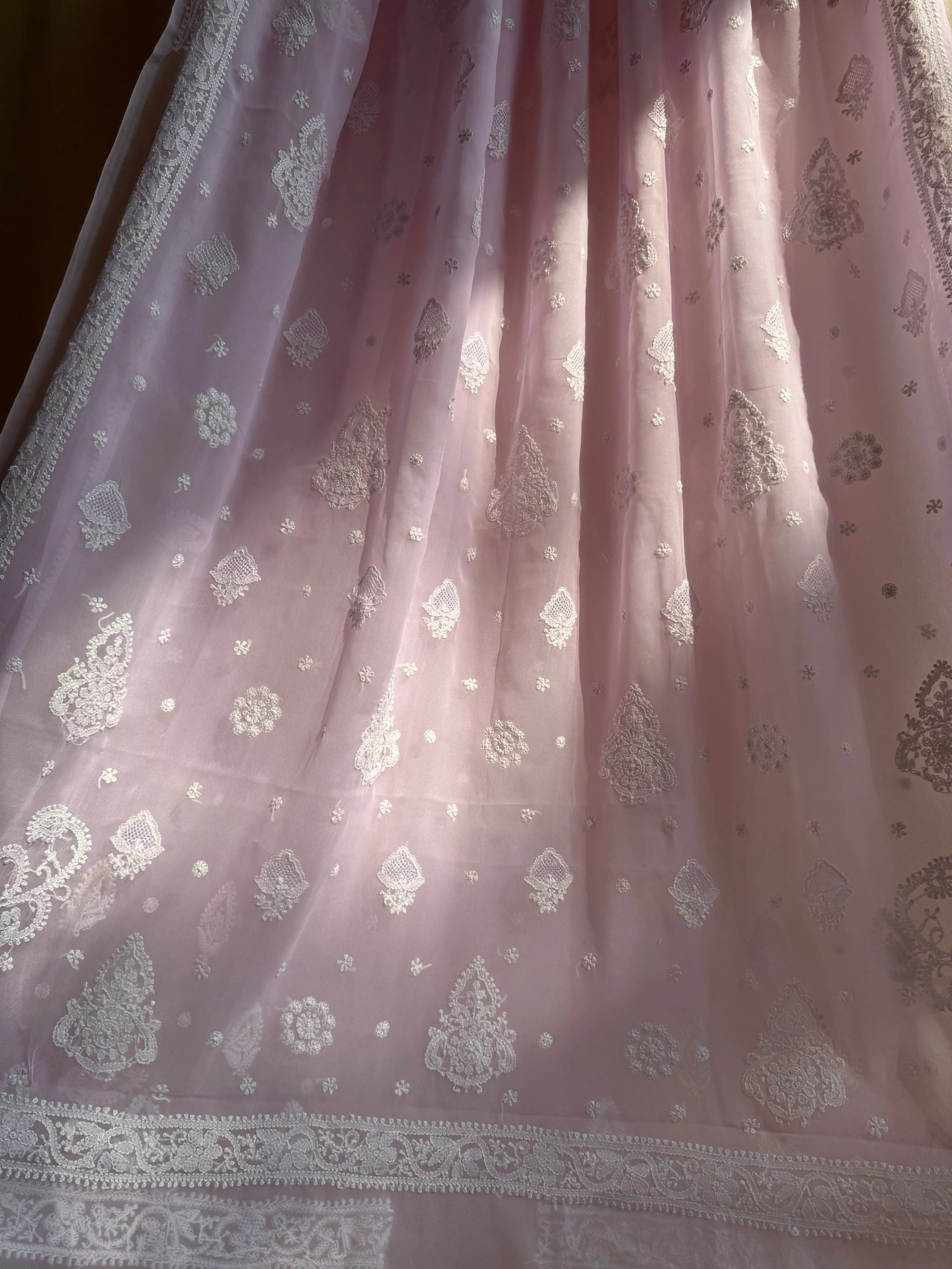 Georgette Chikankari saree in Pink ARIAA CHIKANKARI 