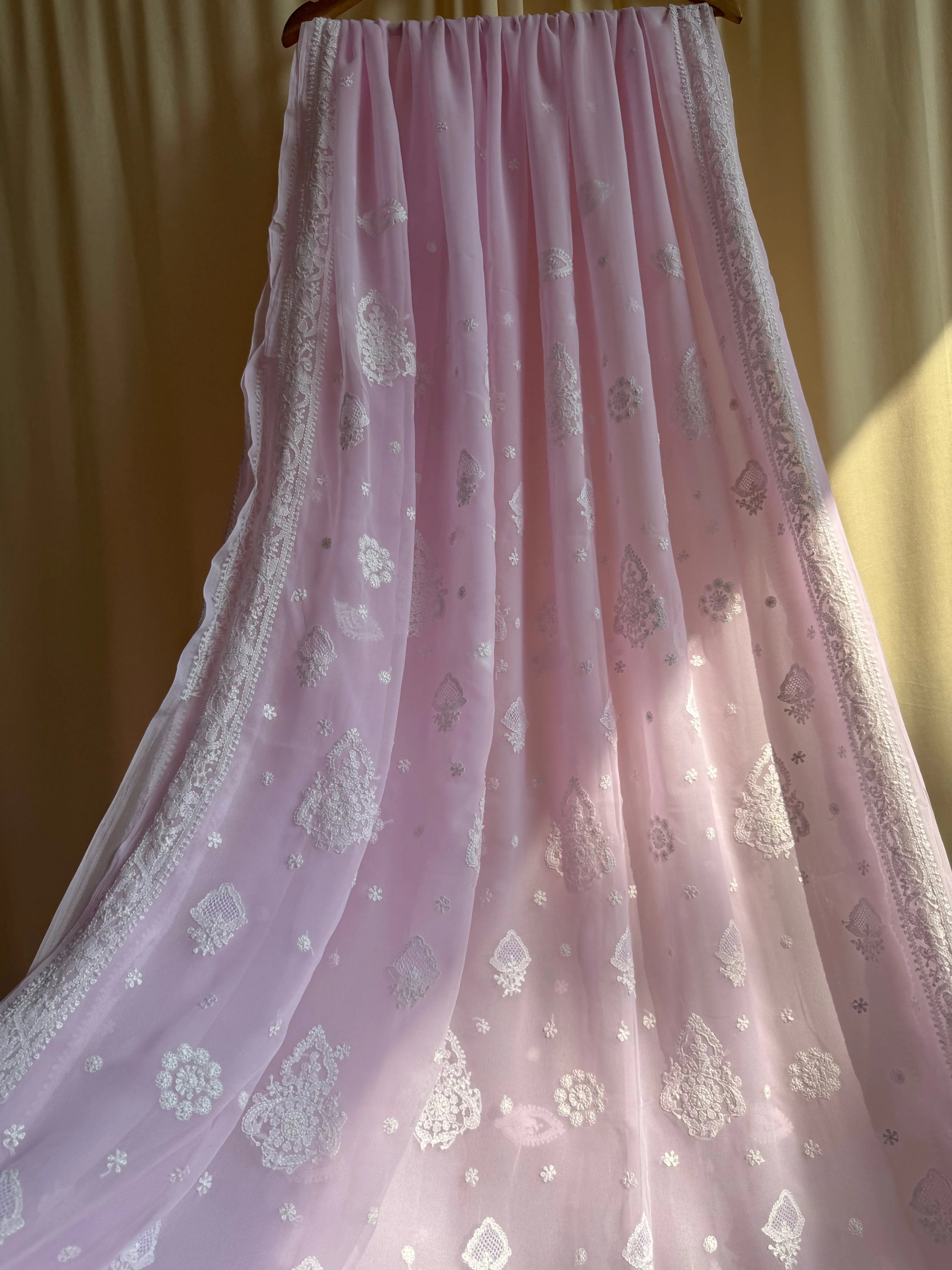 Georgette Chikankari saree in Pink ARIAA CHIKANKARI 