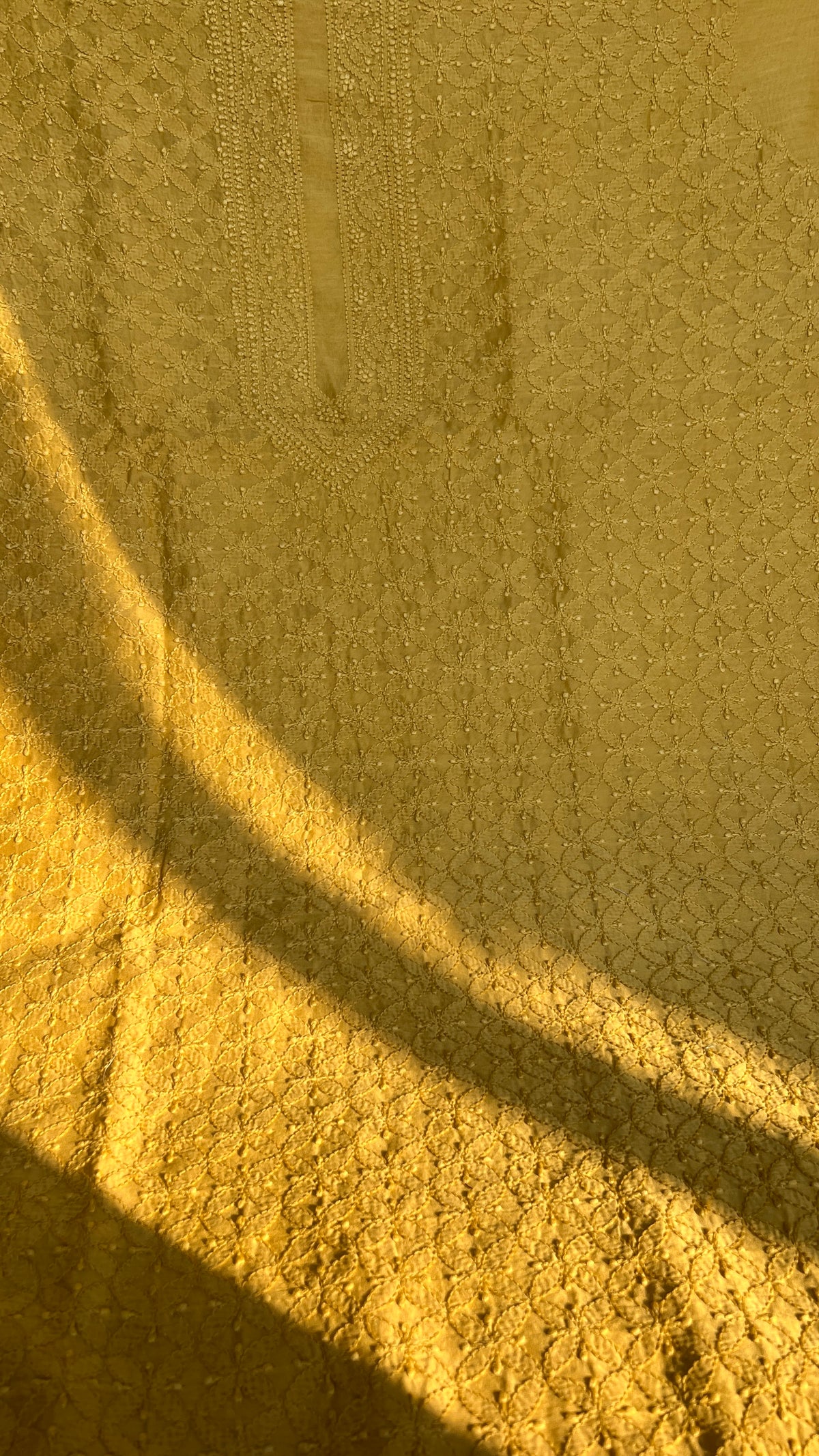 Chanderi Chikankari Kurta Length - Mens- Yellow