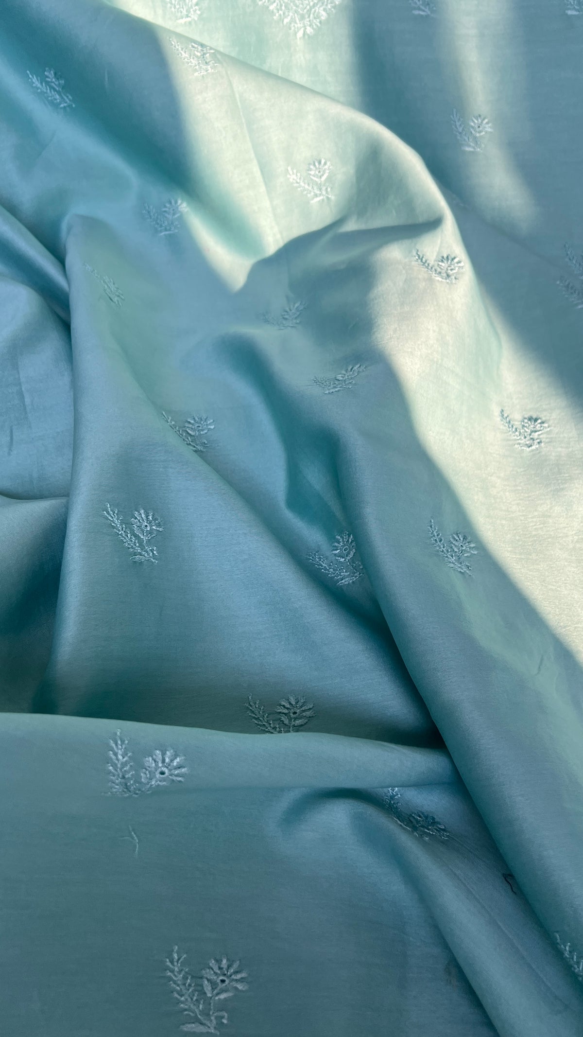 Mul Chanderi Chikankari Kurta Length - Mens- Tiffany