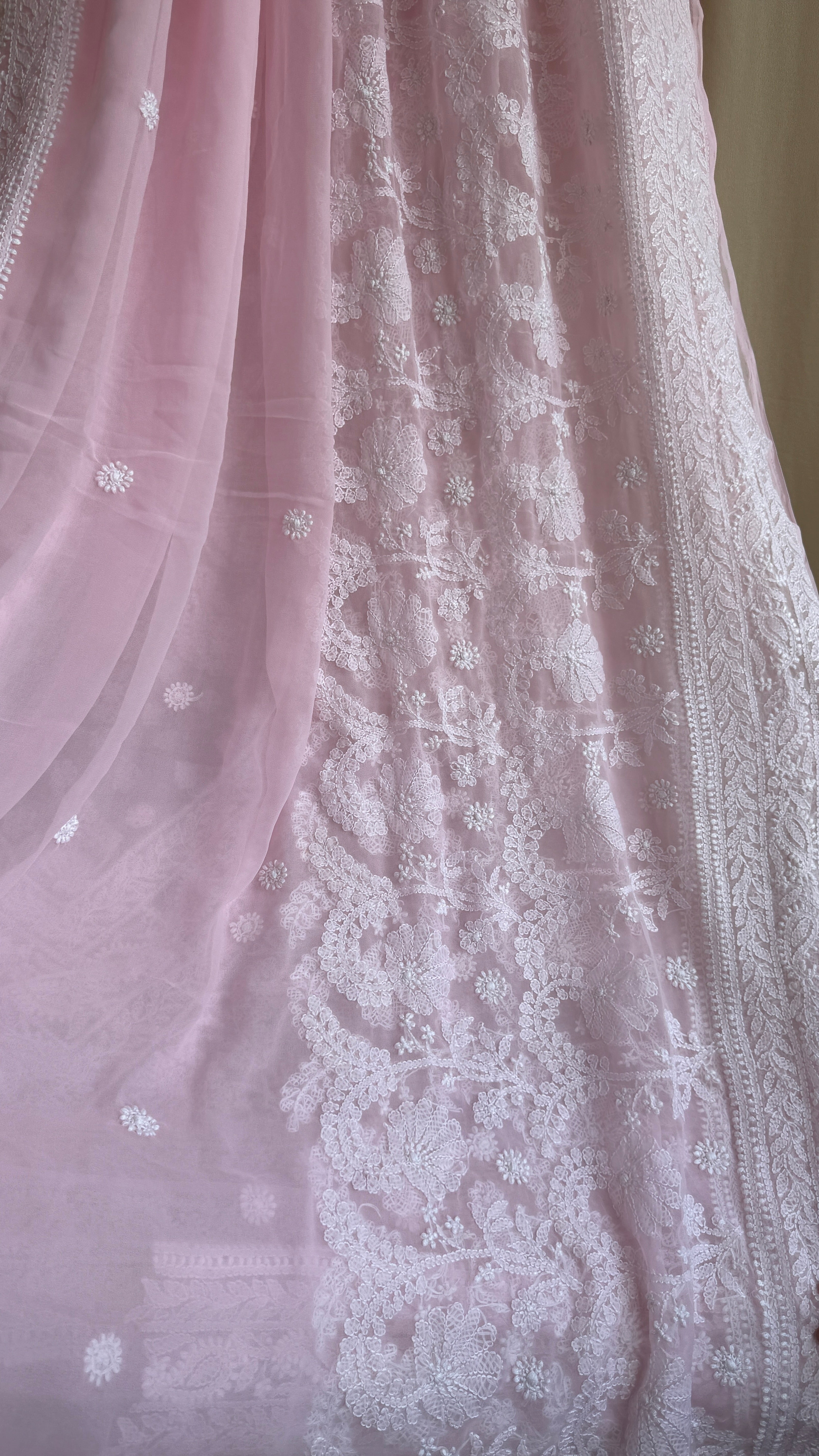Georgette Chikankari saree in Pink