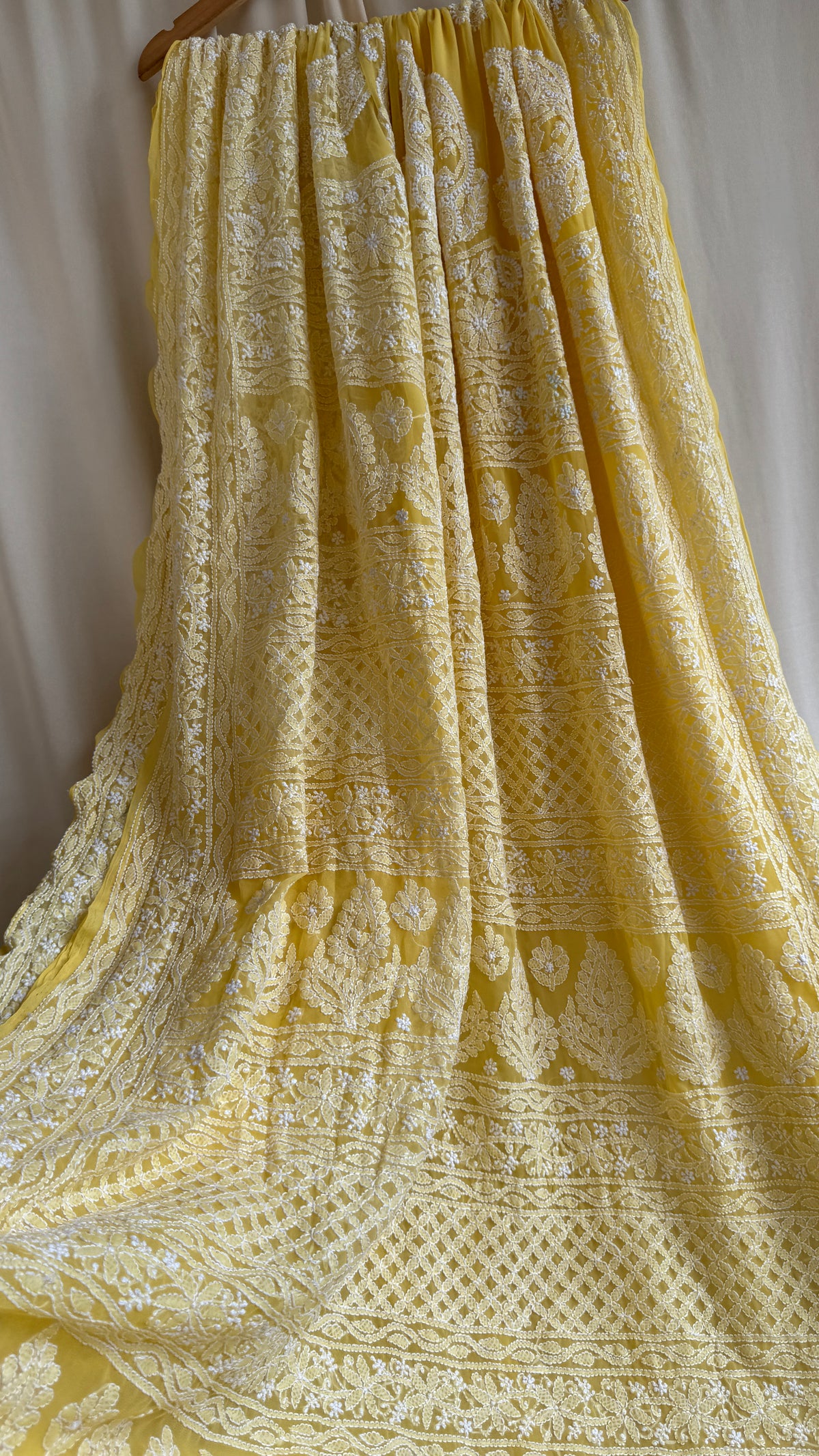 Georgette Chikankari saree in Yellow
