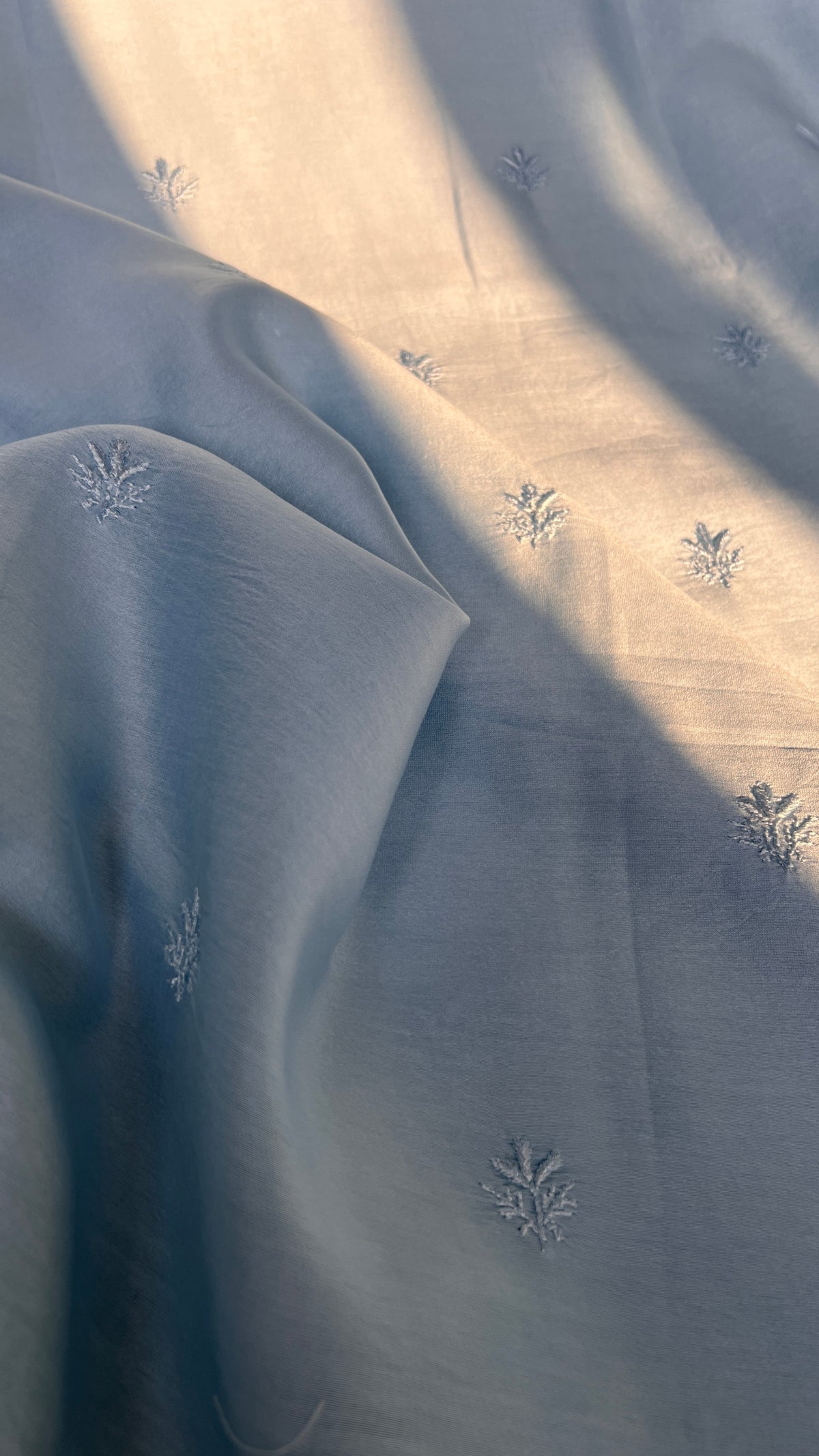 Chanderi Chikankari Kurta Length - Mens- Blue