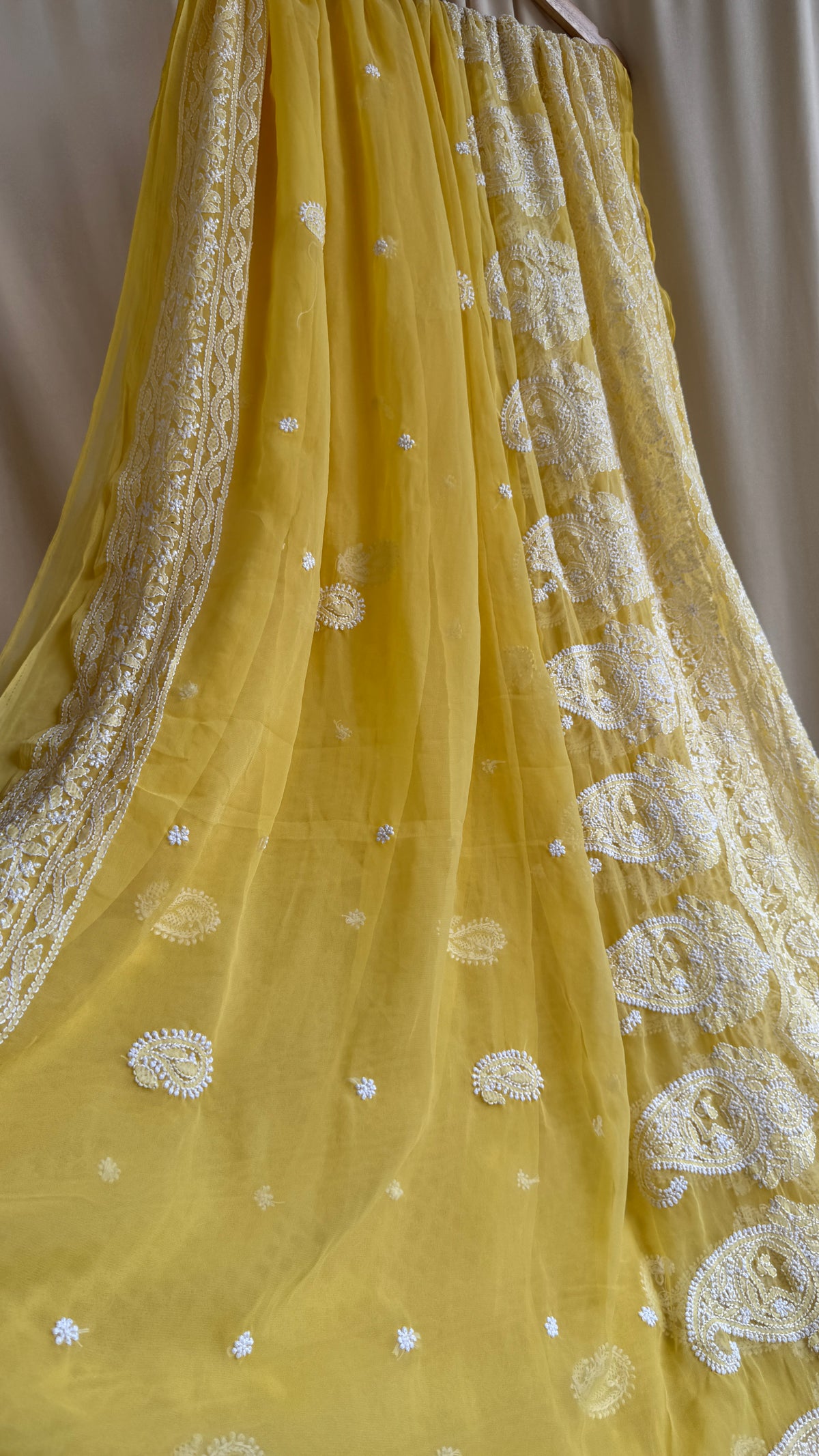 Georgette Chikankari saree in Yellow