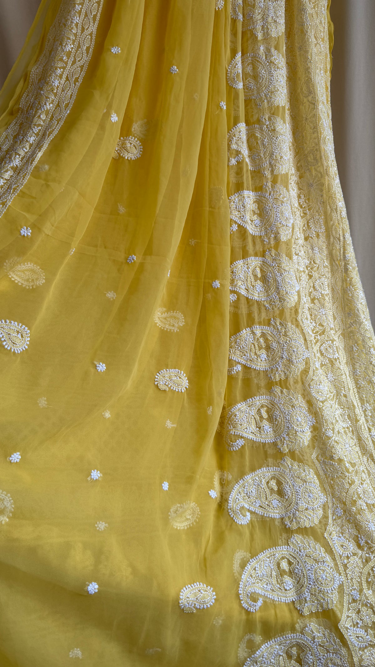 Georgette Chikankari saree in Yellow