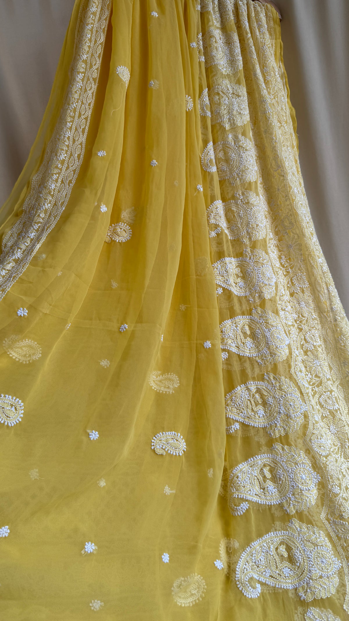 Georgette Chikankari saree in Yellow