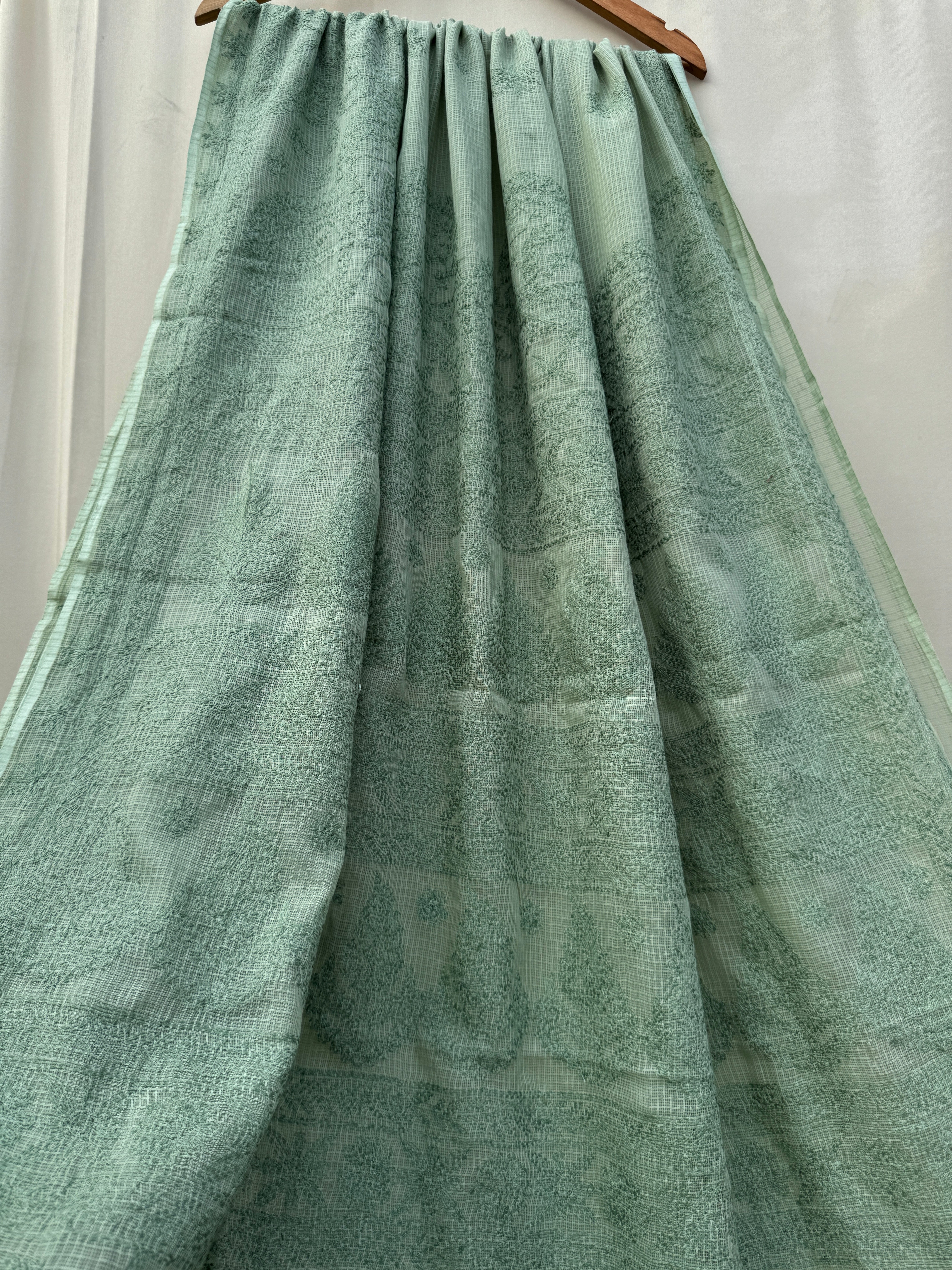 Kota Chikankari saree in Forest Green
