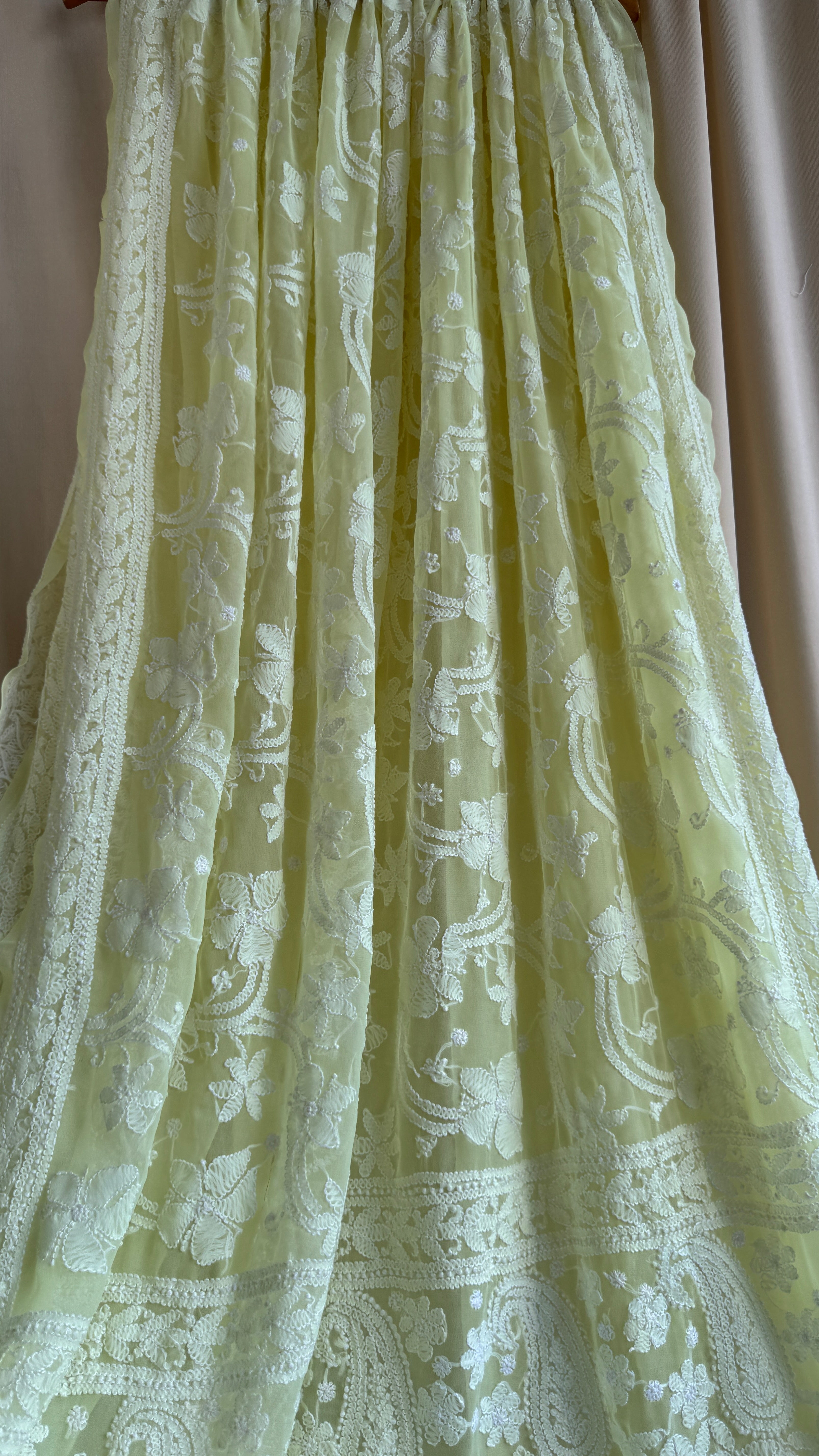 Georgette Chikankari saree in Lemon Yellow