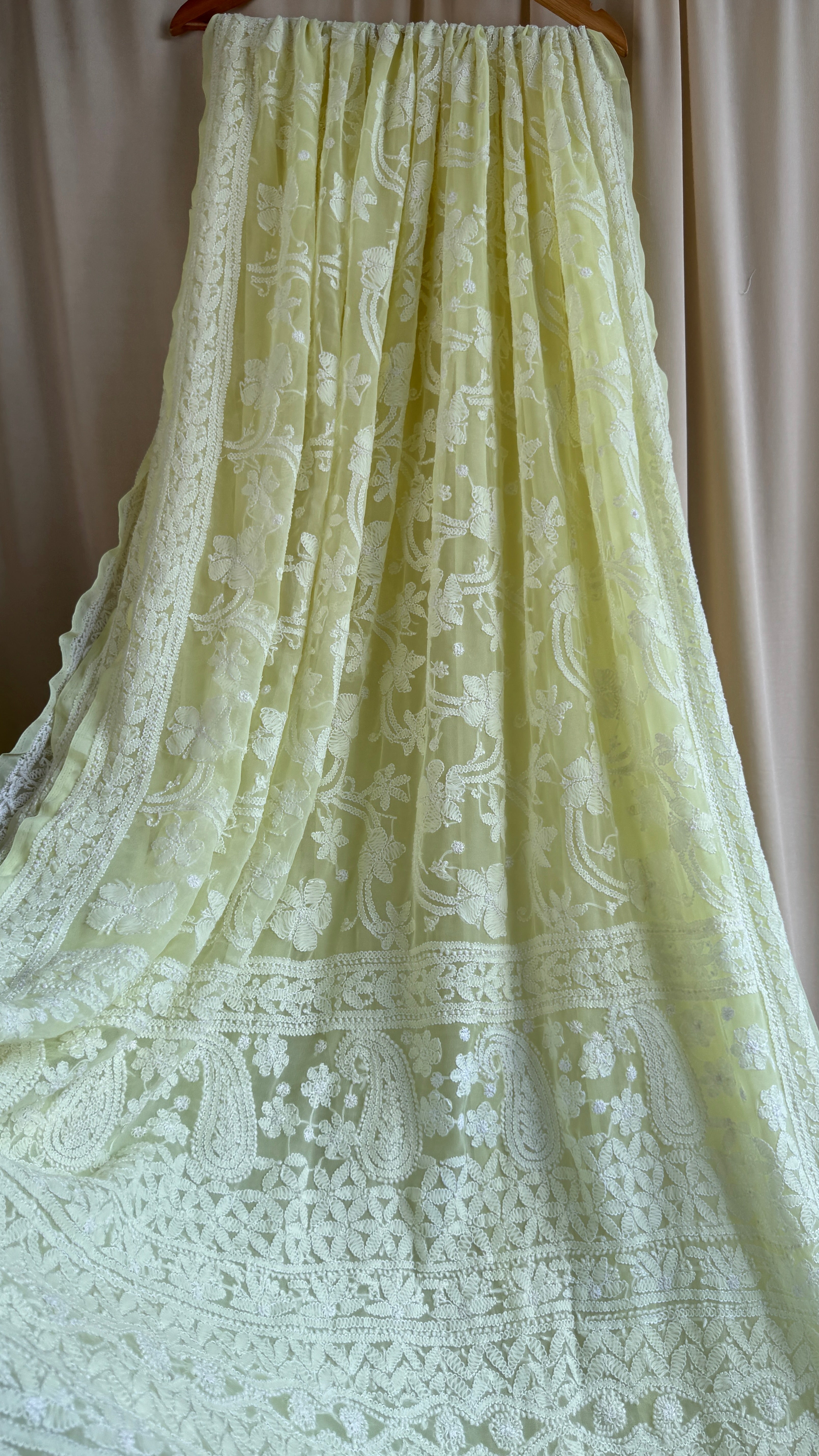 Georgette Chikankari saree in Lemon Yellow