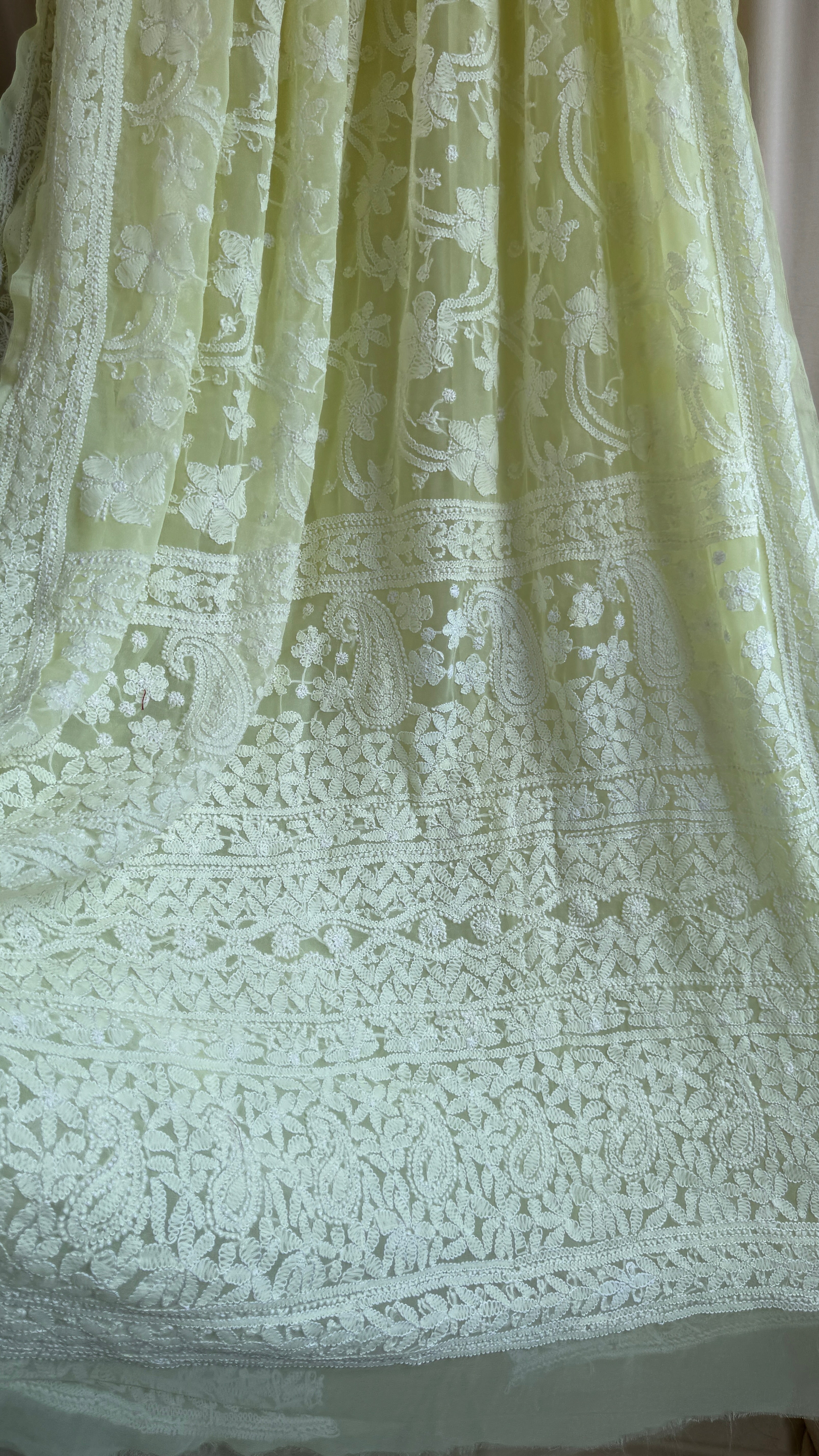 Georgette Chikankari saree in Lemon Yellow