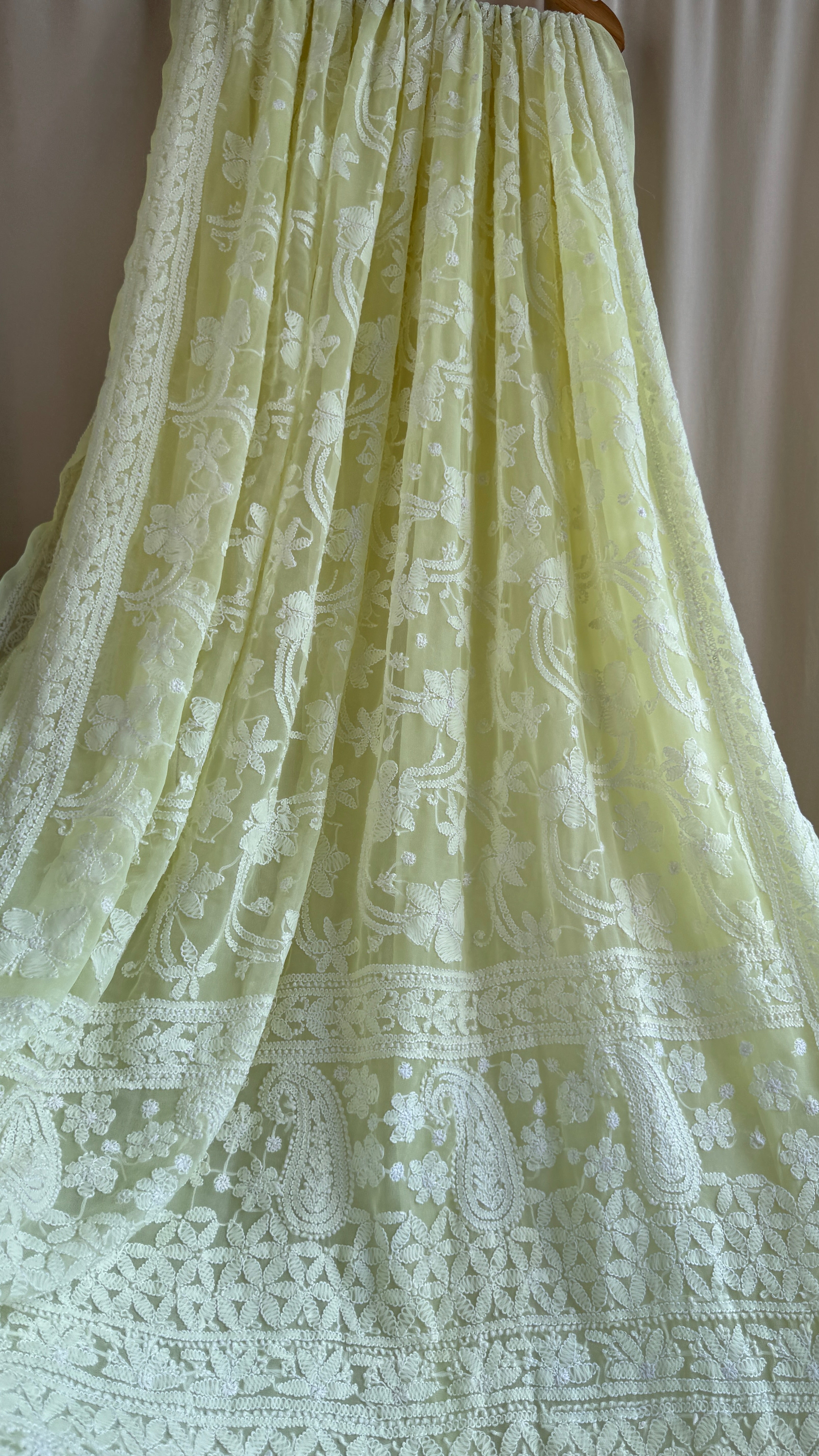 Georgette Chikankari saree in Lemon Yellow