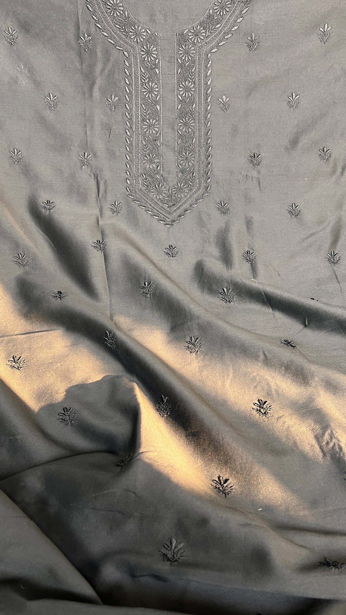 Chanderi Chikankari Kurta Length - Mens- Black