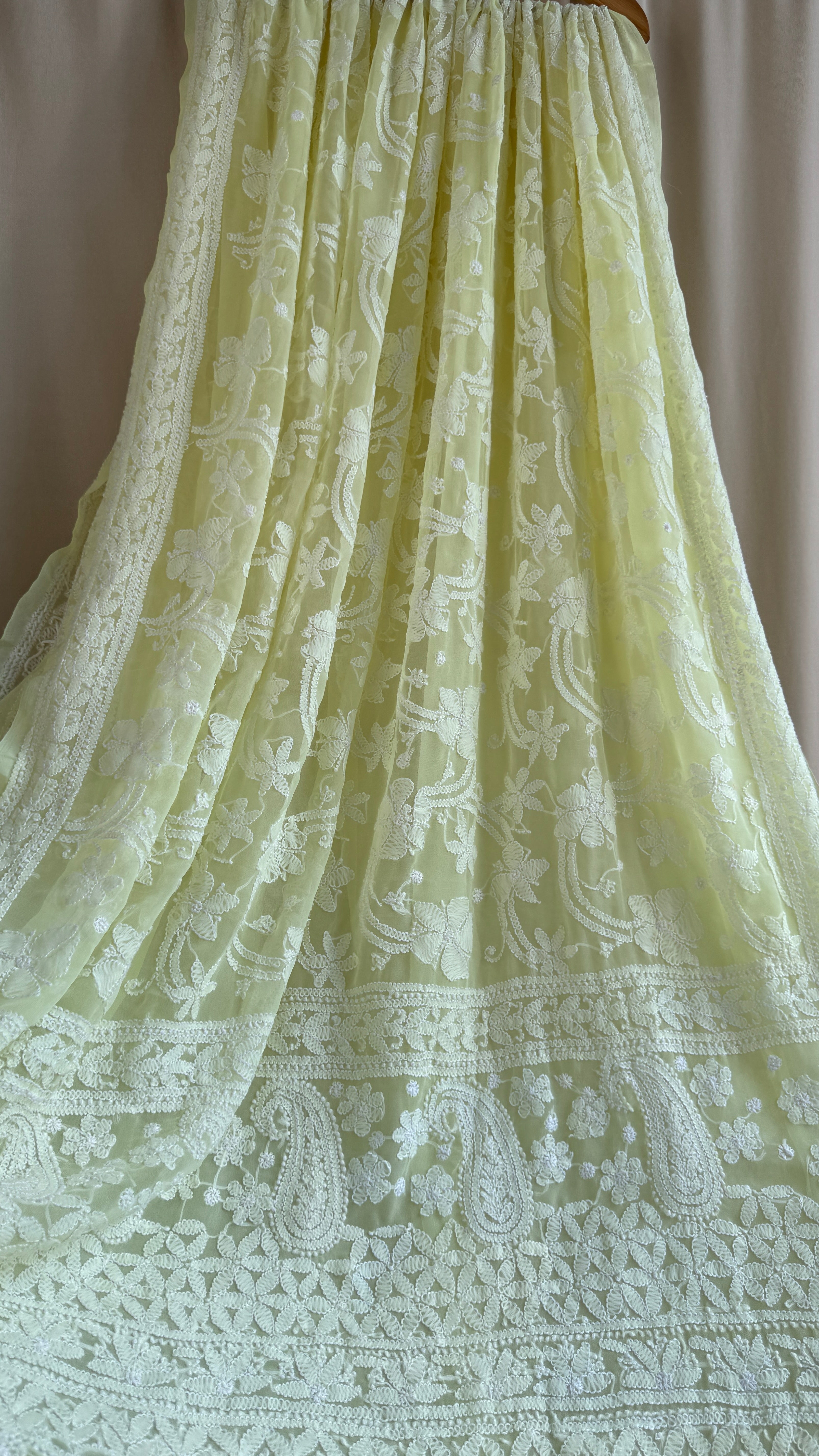 Georgette Chikankari saree in Lemon Yellow