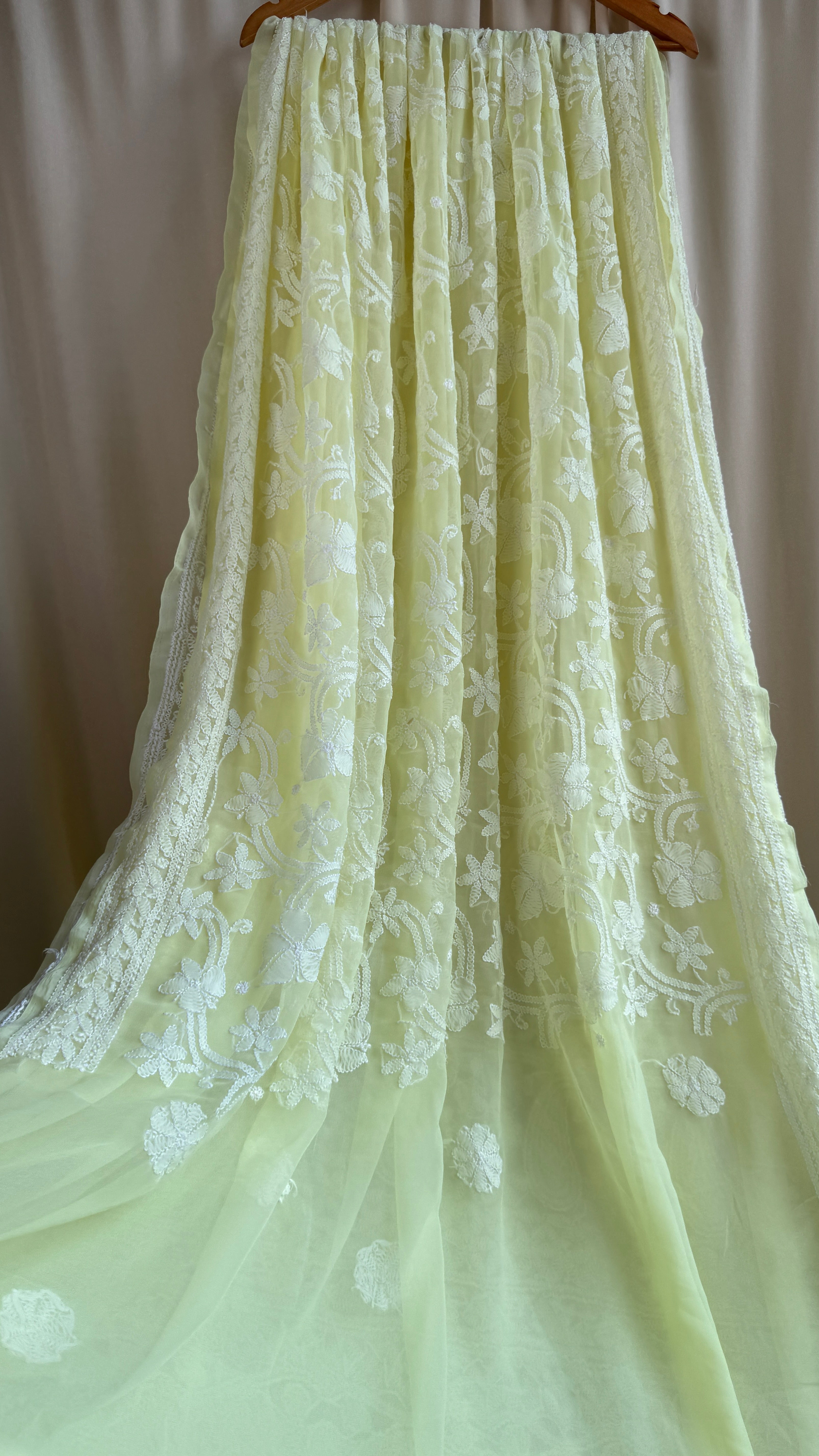 Georgette Chikankari saree in Lemon Yellow