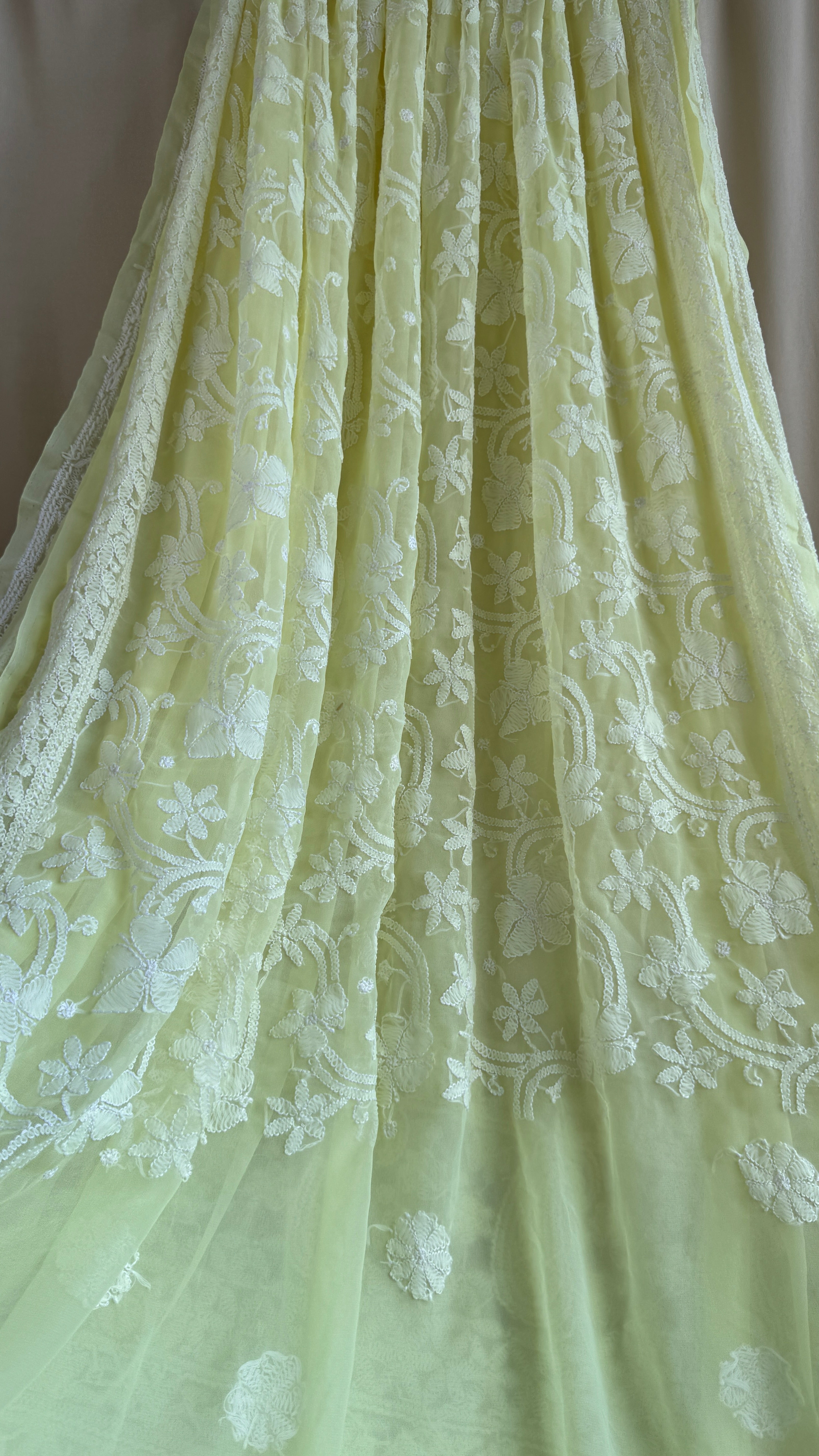 Georgette Chikankari saree in Lemon Yellow