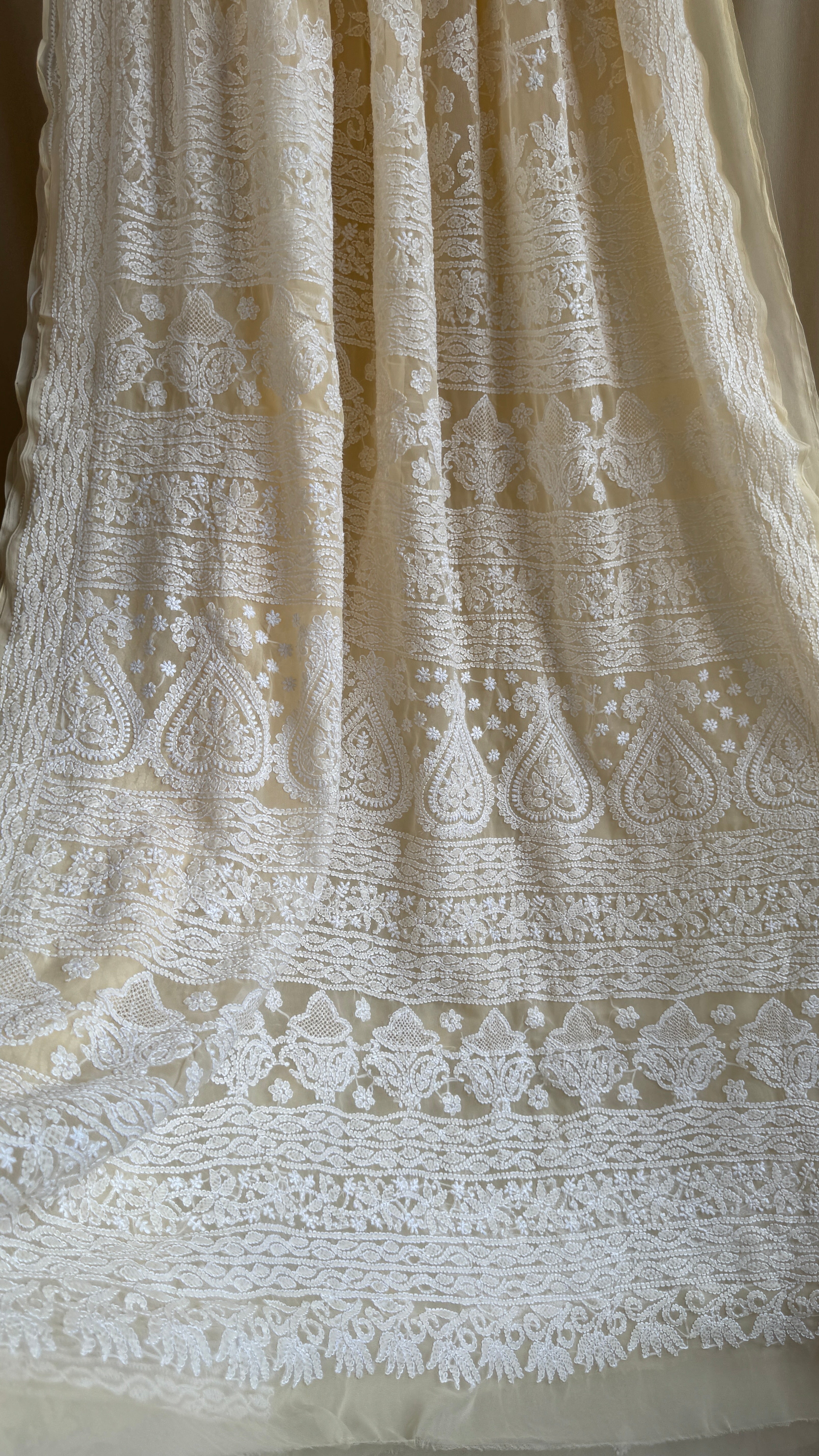Georgette Chikankari saree in Cream