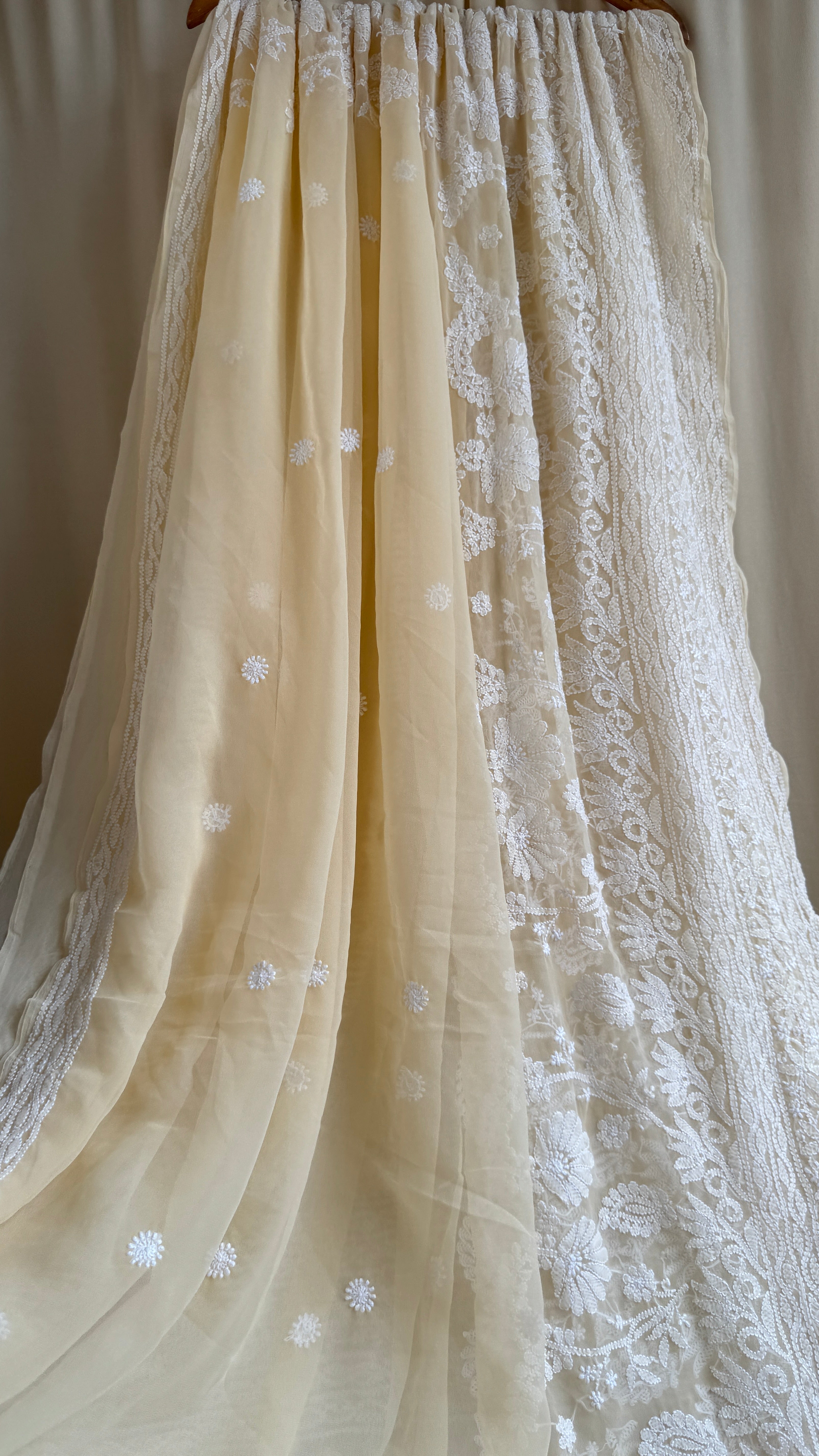Georgette Chikankari saree in Cream
