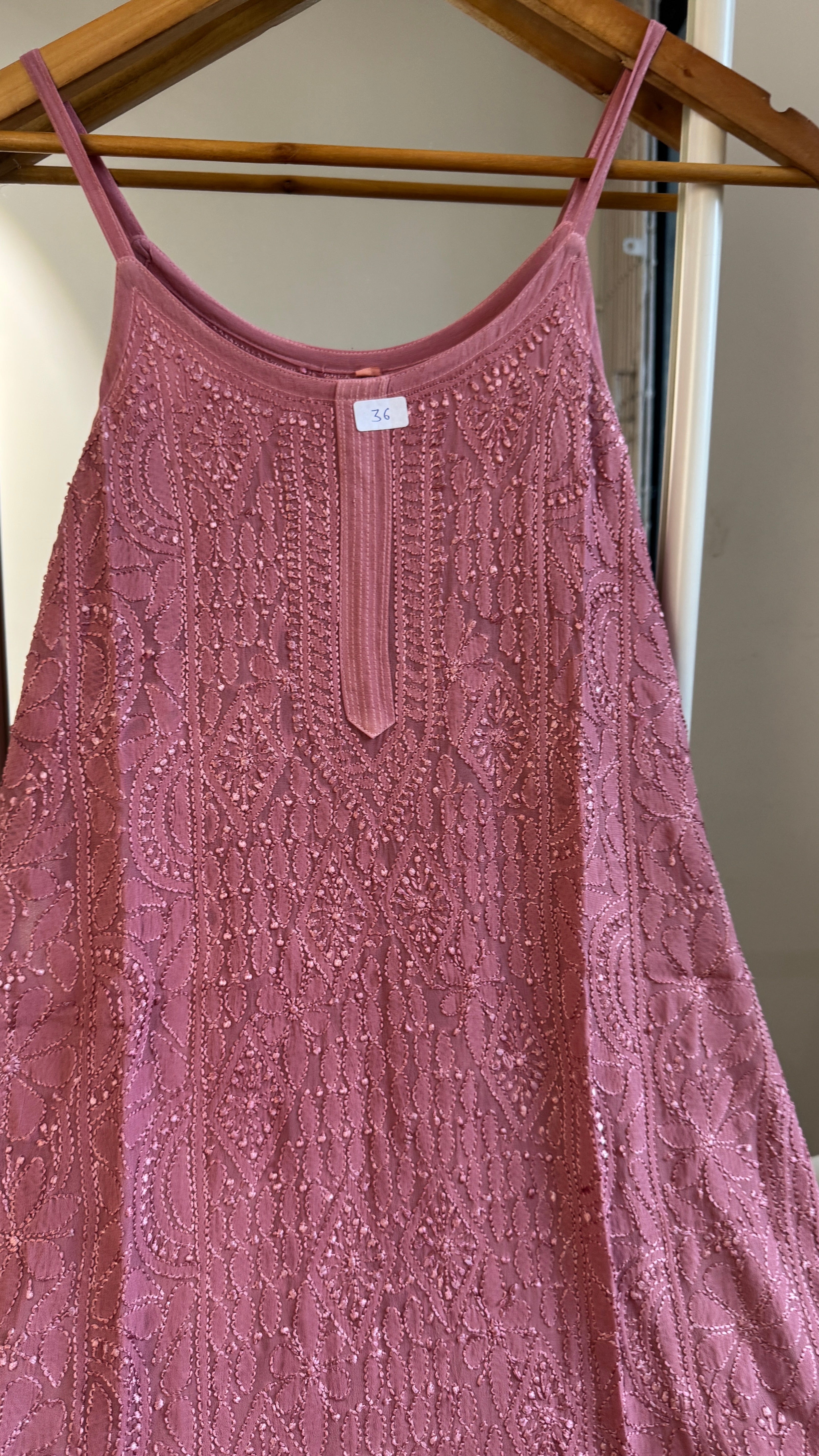 Chikankari Noodle Strap Top in Rosewood