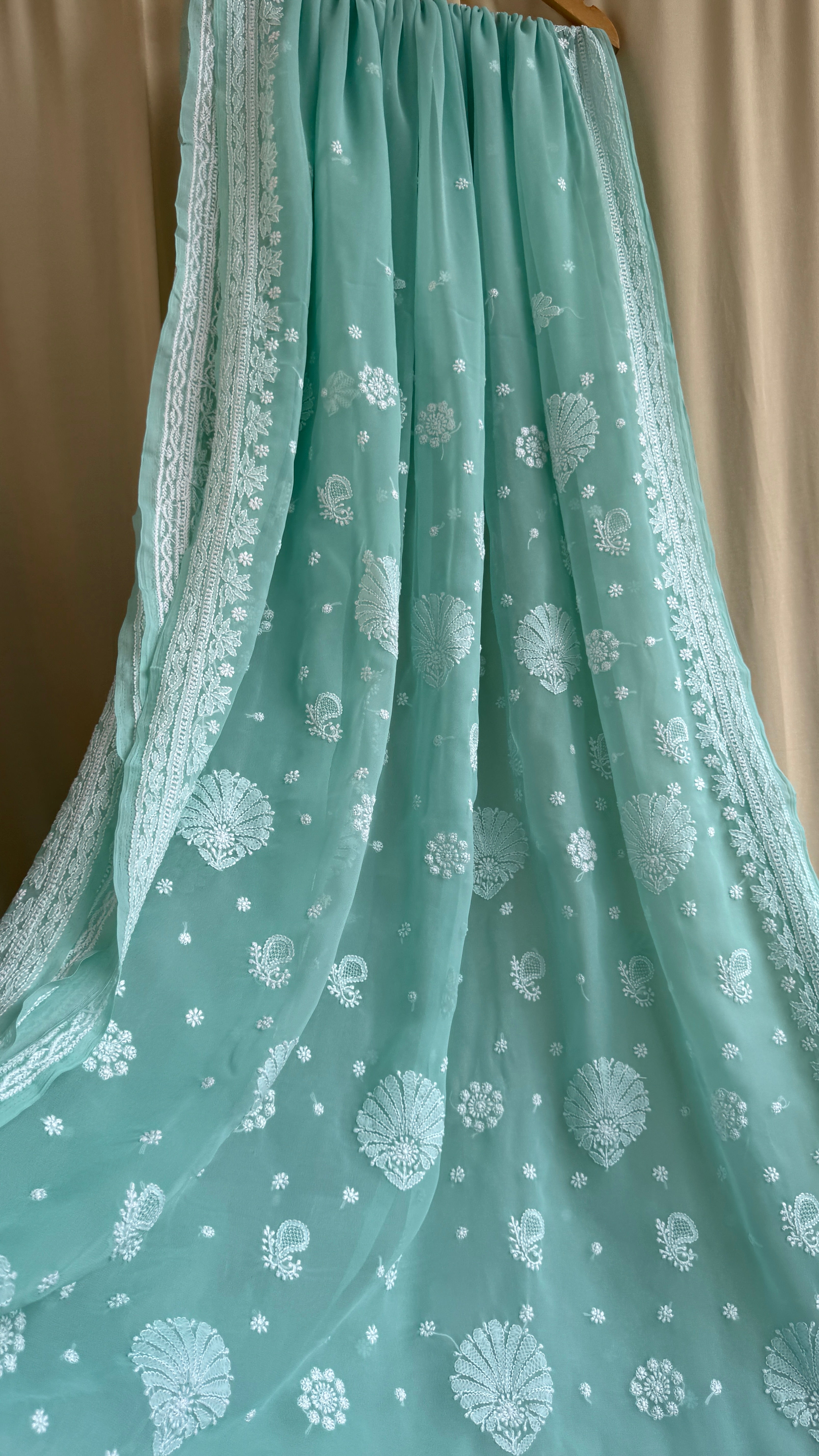 Georgette Chikankari saree in Sea Green