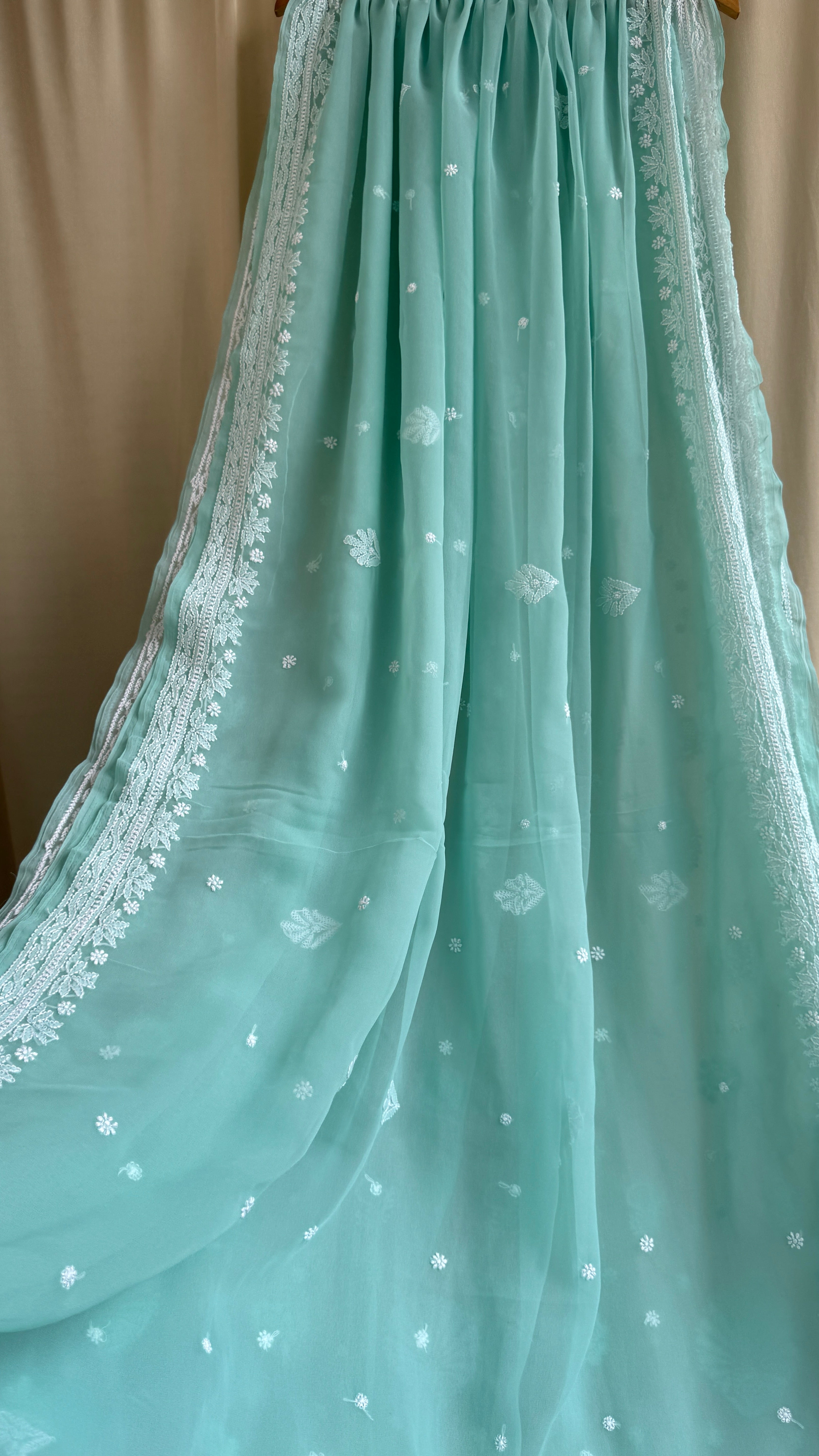 Georgette Chikankari saree in Sea Green