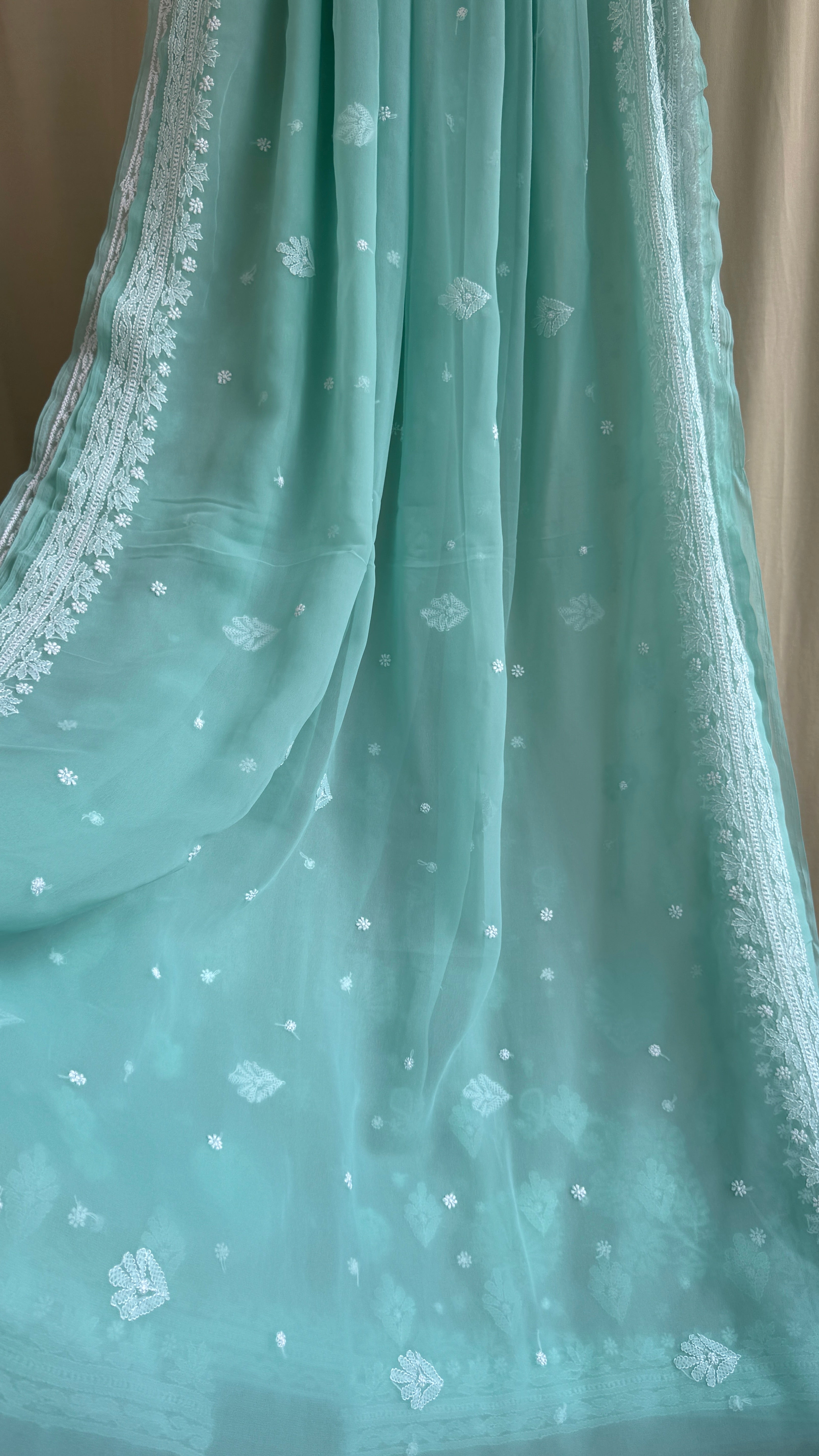 Georgette Chikankari saree in Sea Green