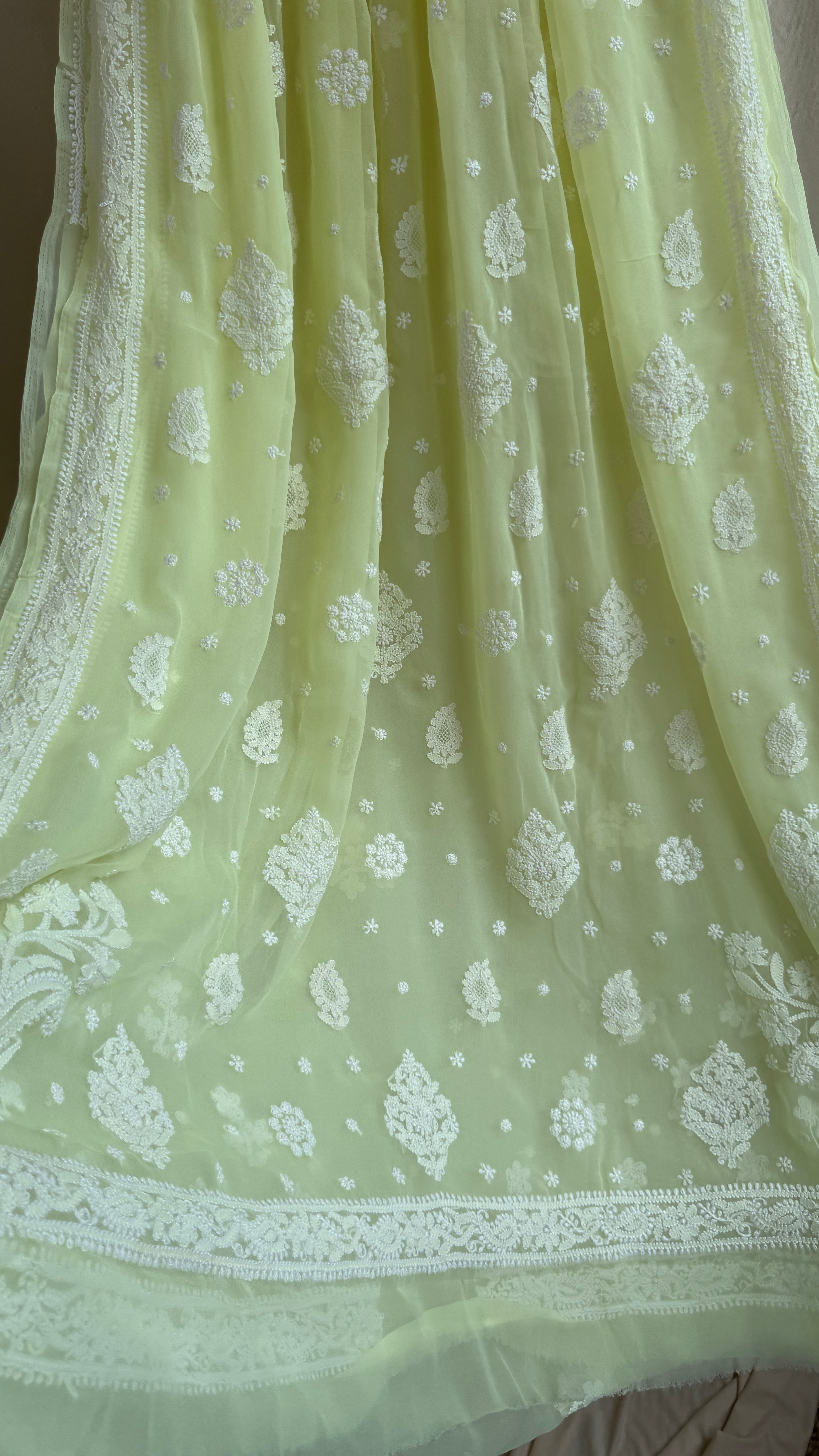 Georgette Chikankari saree in Lime Green