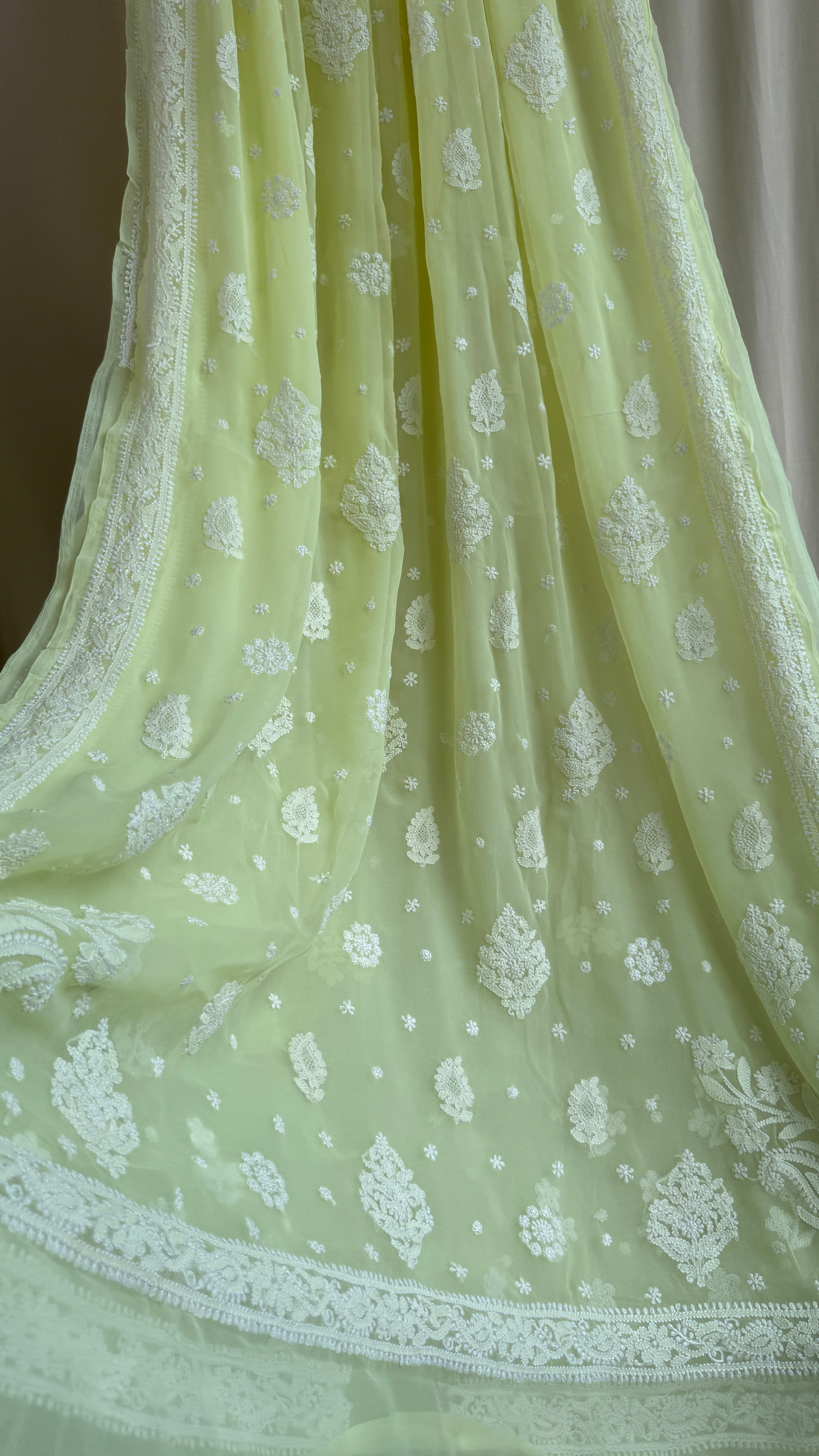 Georgette Chikankari saree in Lime Green