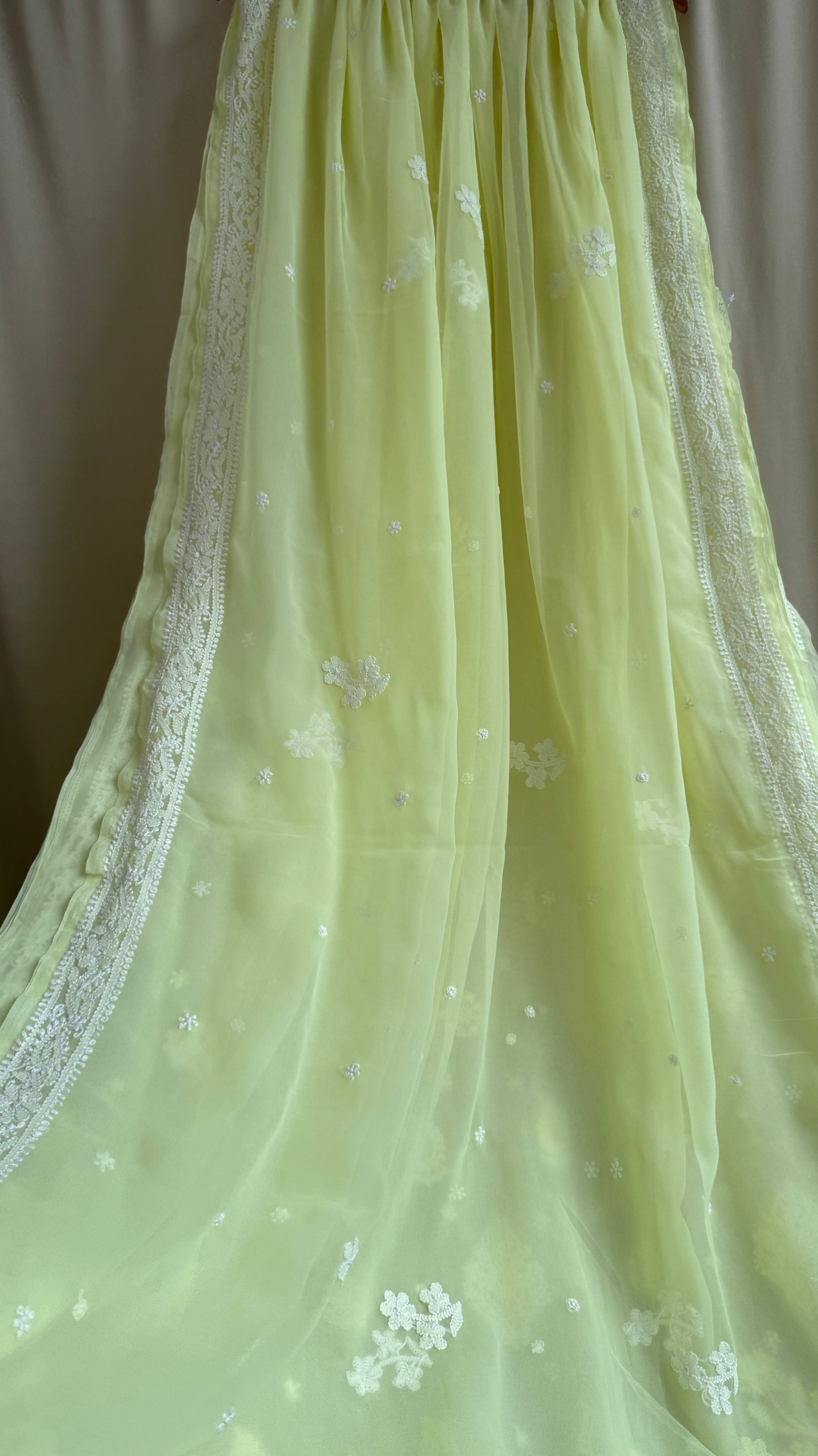 Georgette Chikankari saree in Lime Green