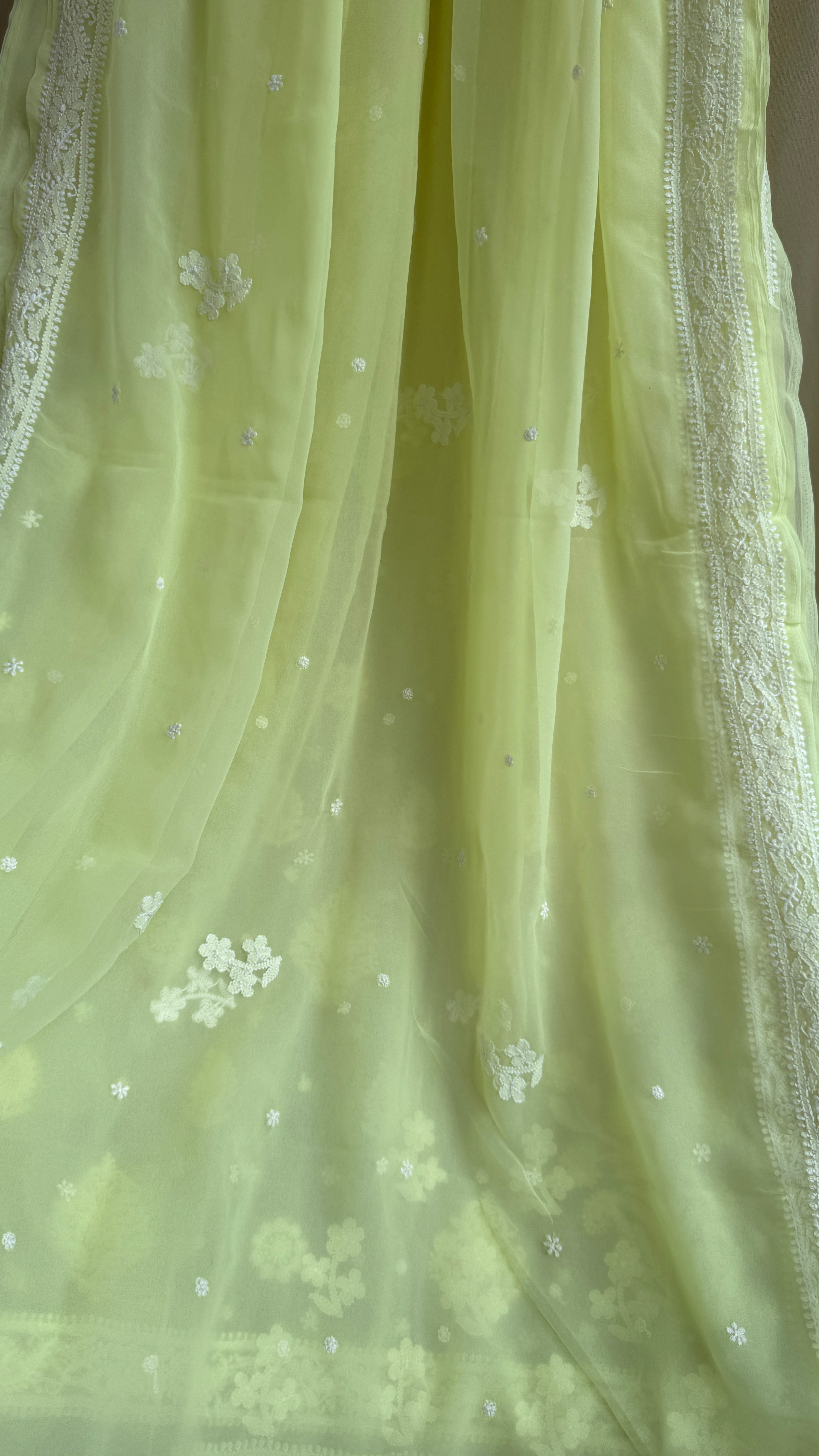 Georgette Chikankari saree in Lime Green