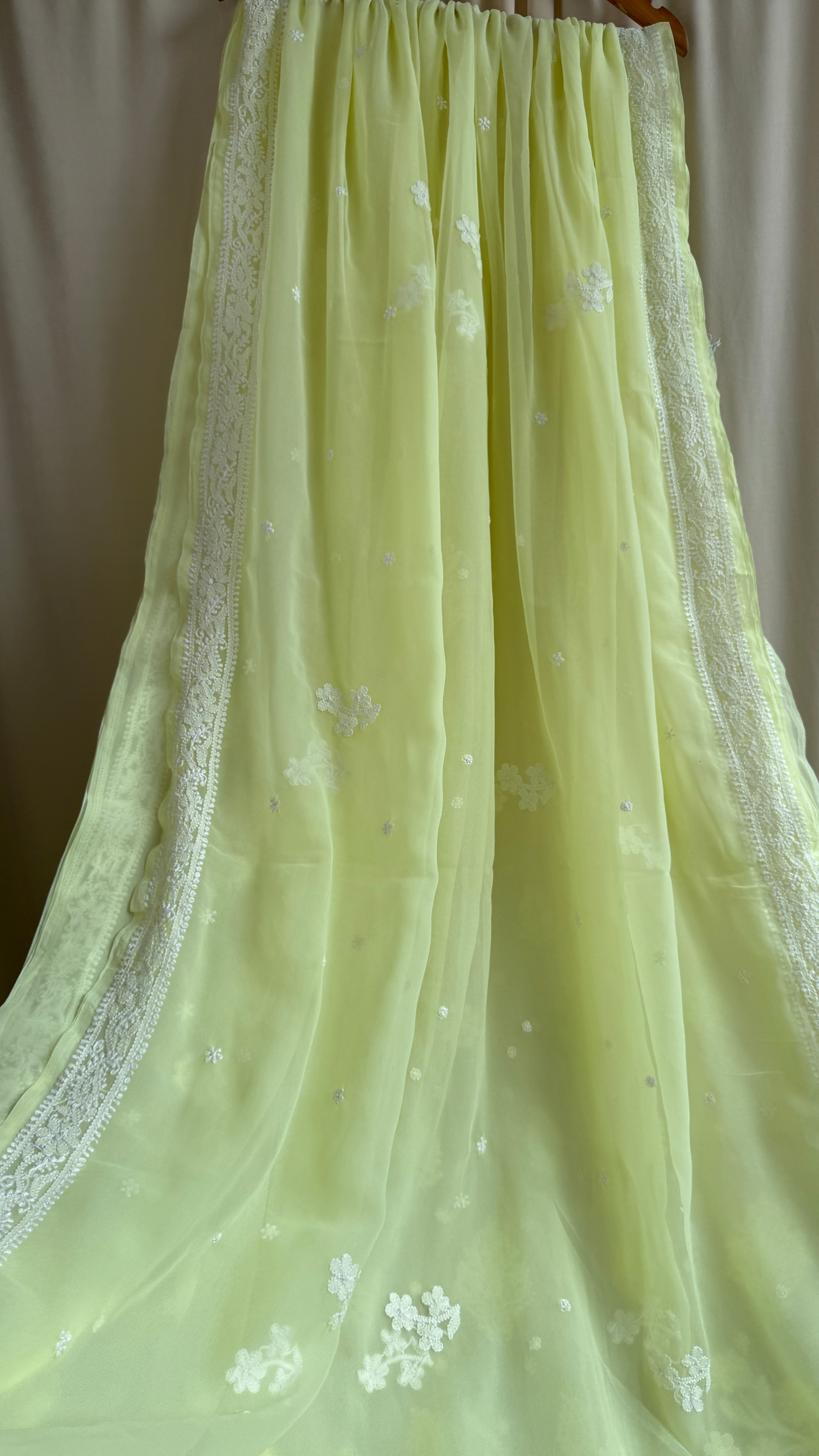 Georgette Chikankari saree in Lime Green