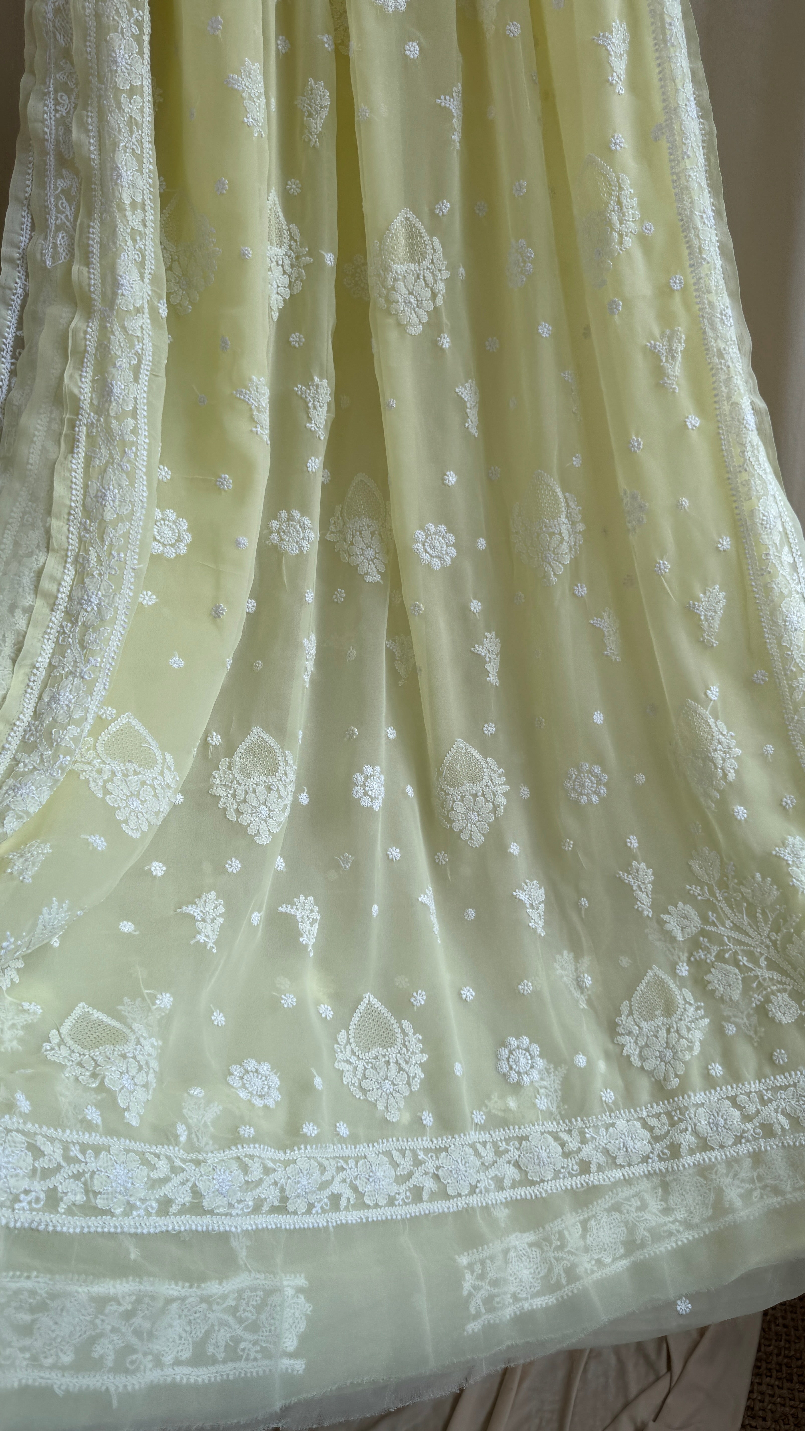 Georgette Chikankari saree in Lemon Yellow