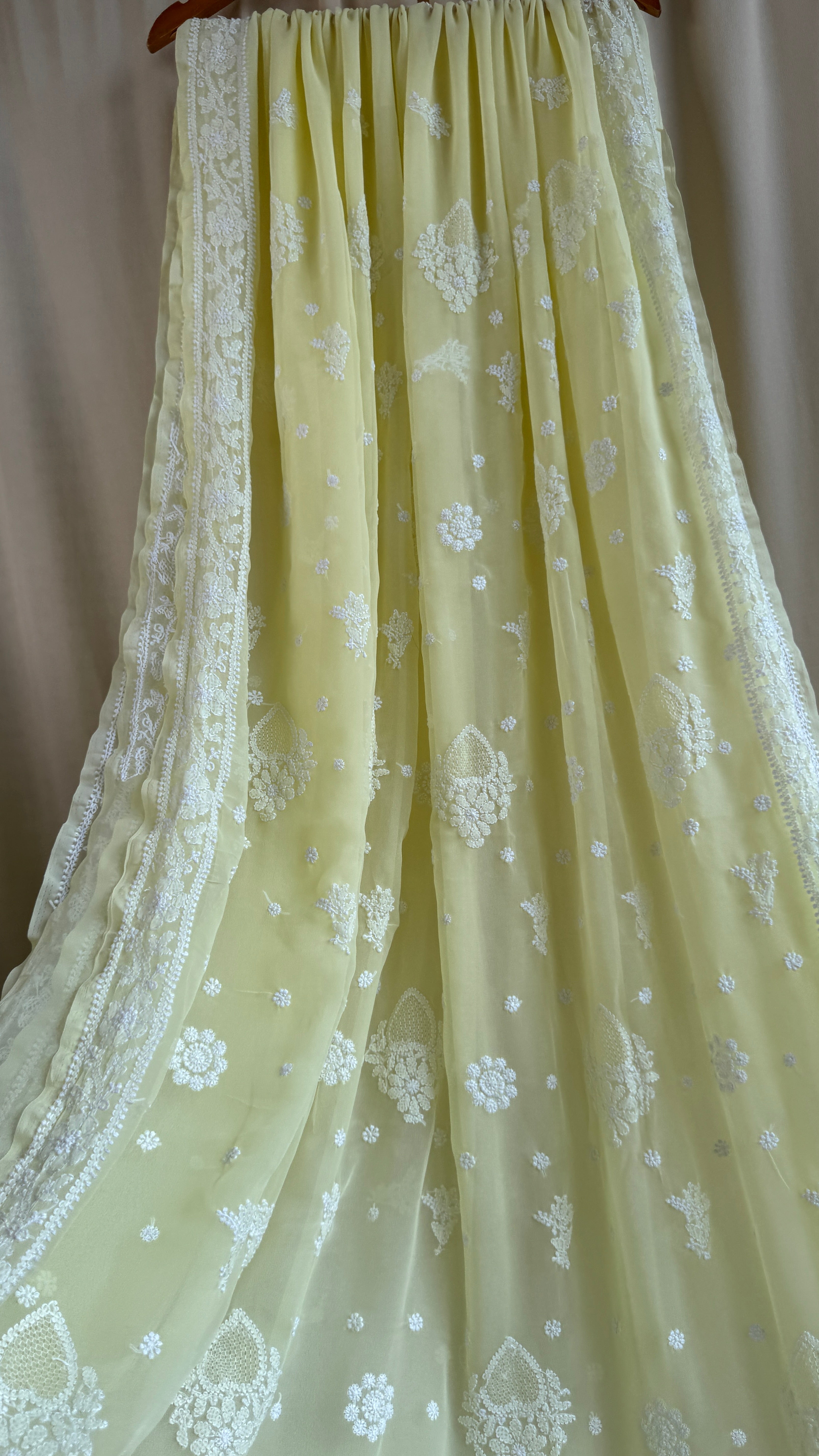 Georgette Chikankari saree in Lemon Yellow