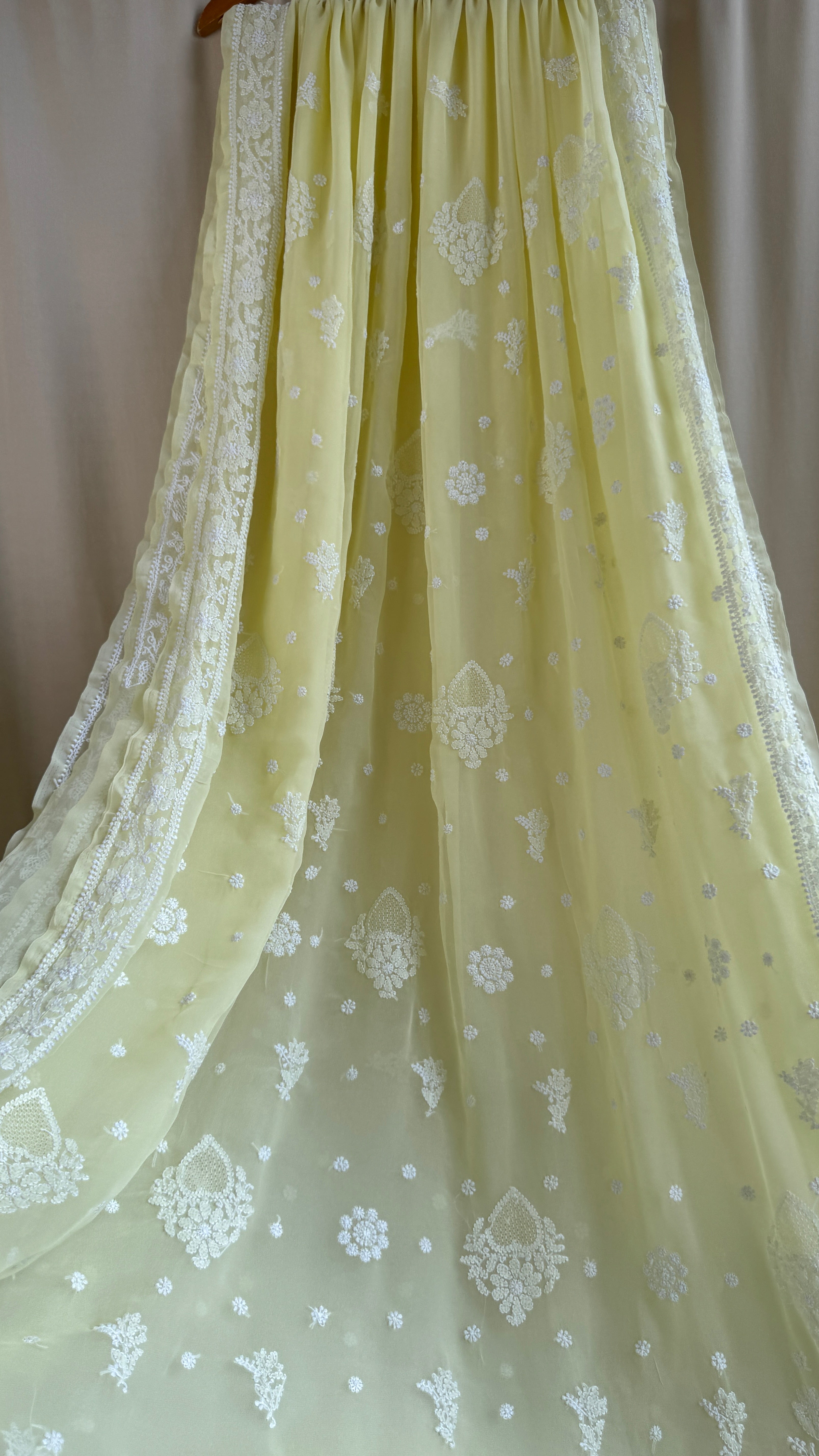 Georgette Chikankari saree in Lemon Yellow