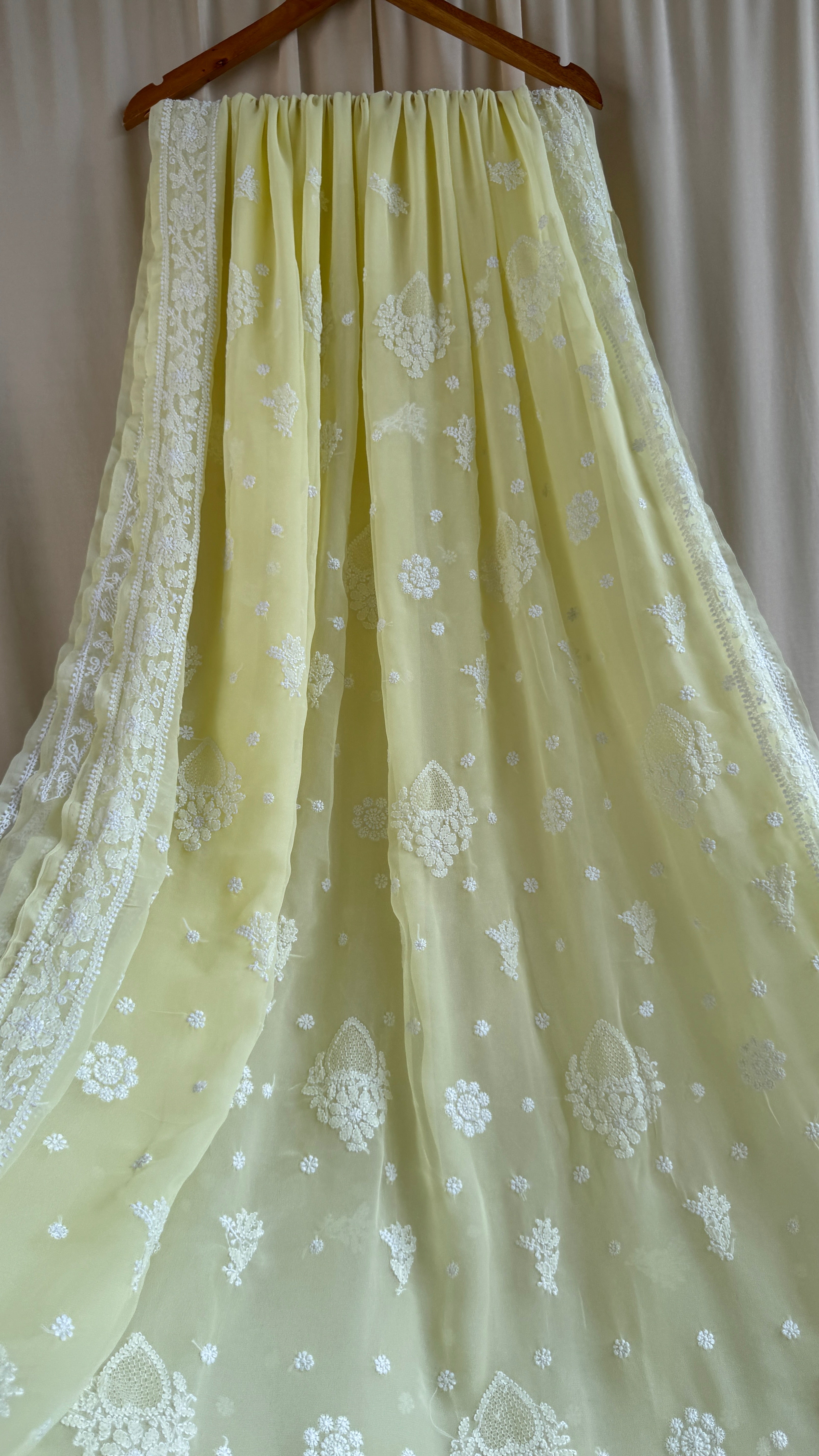 Georgette Chikankari saree in Lemon Yellow