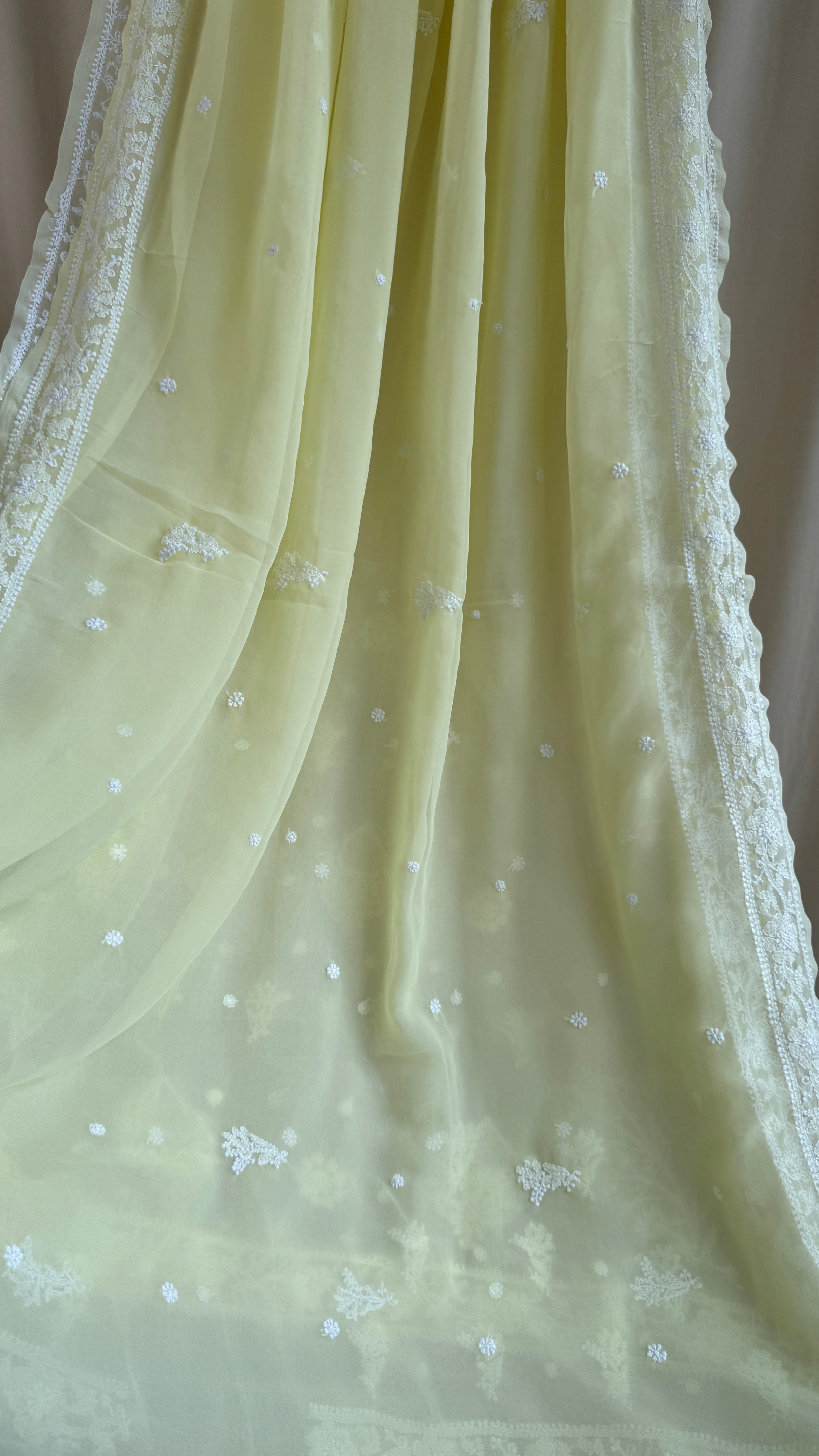 Georgette Chikankari saree in Lemon Yellow