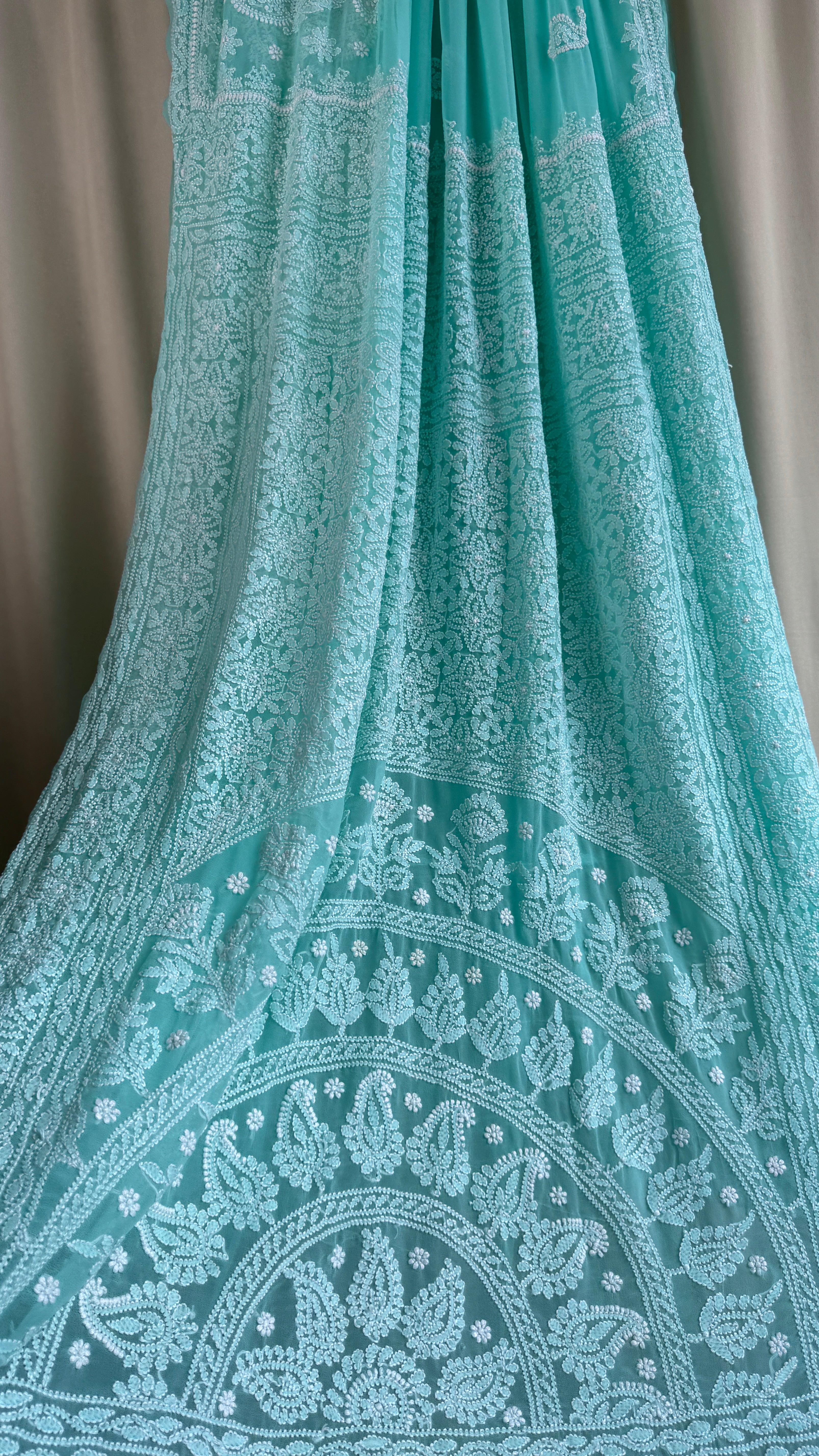 Georgette Chikankari saree in Green