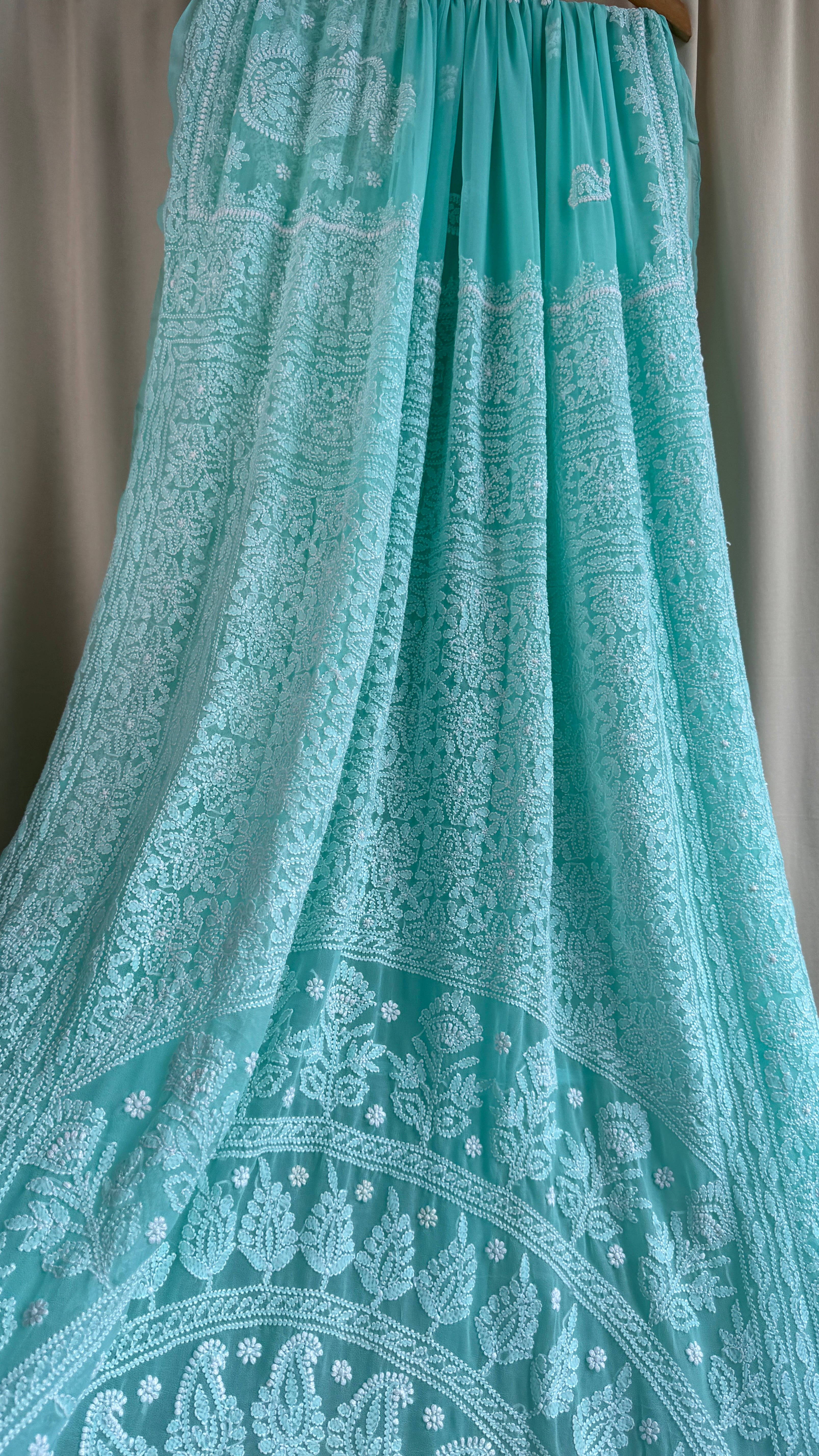 Georgette Chikankari saree in Green