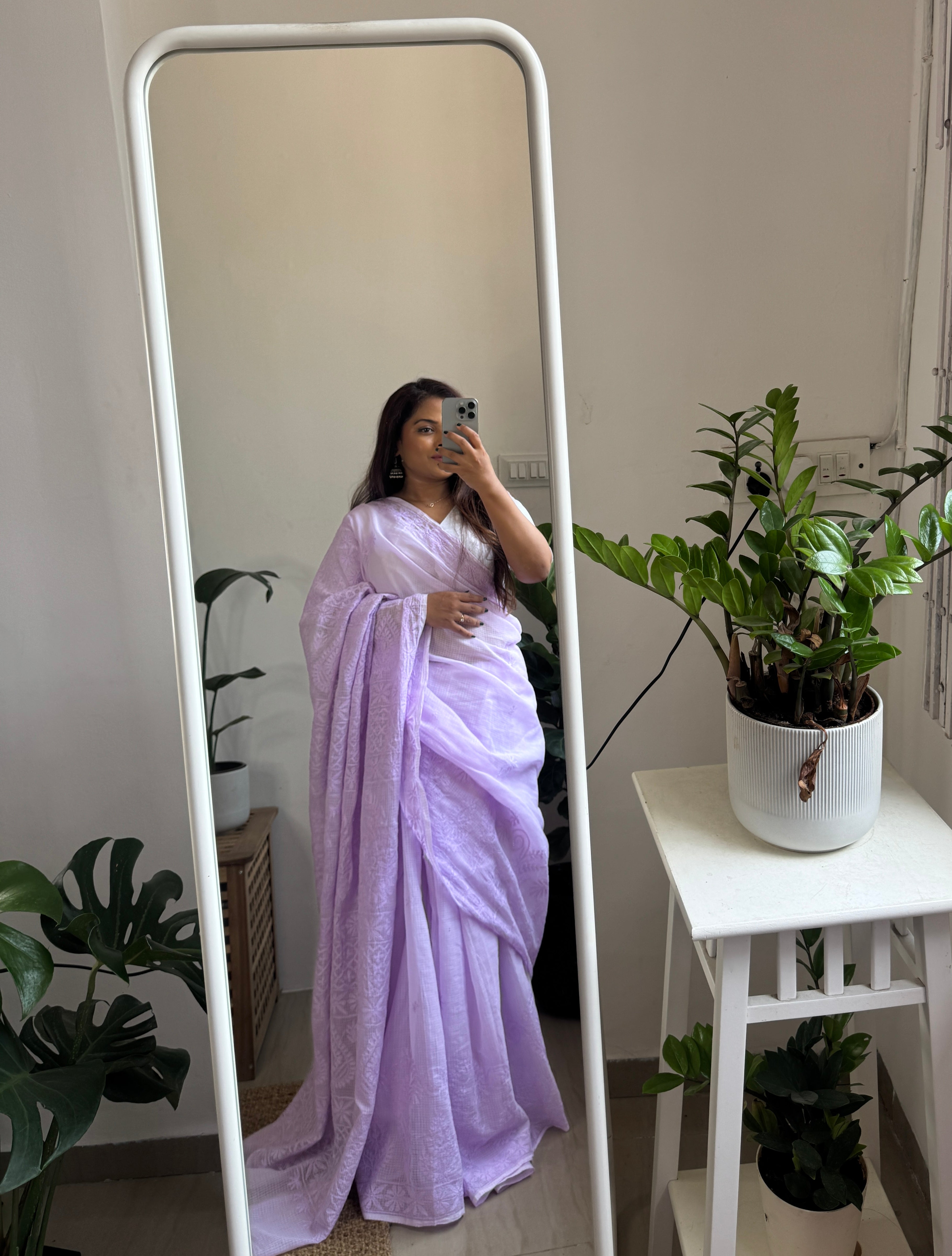 Kota Chikankari saree in Lilac
