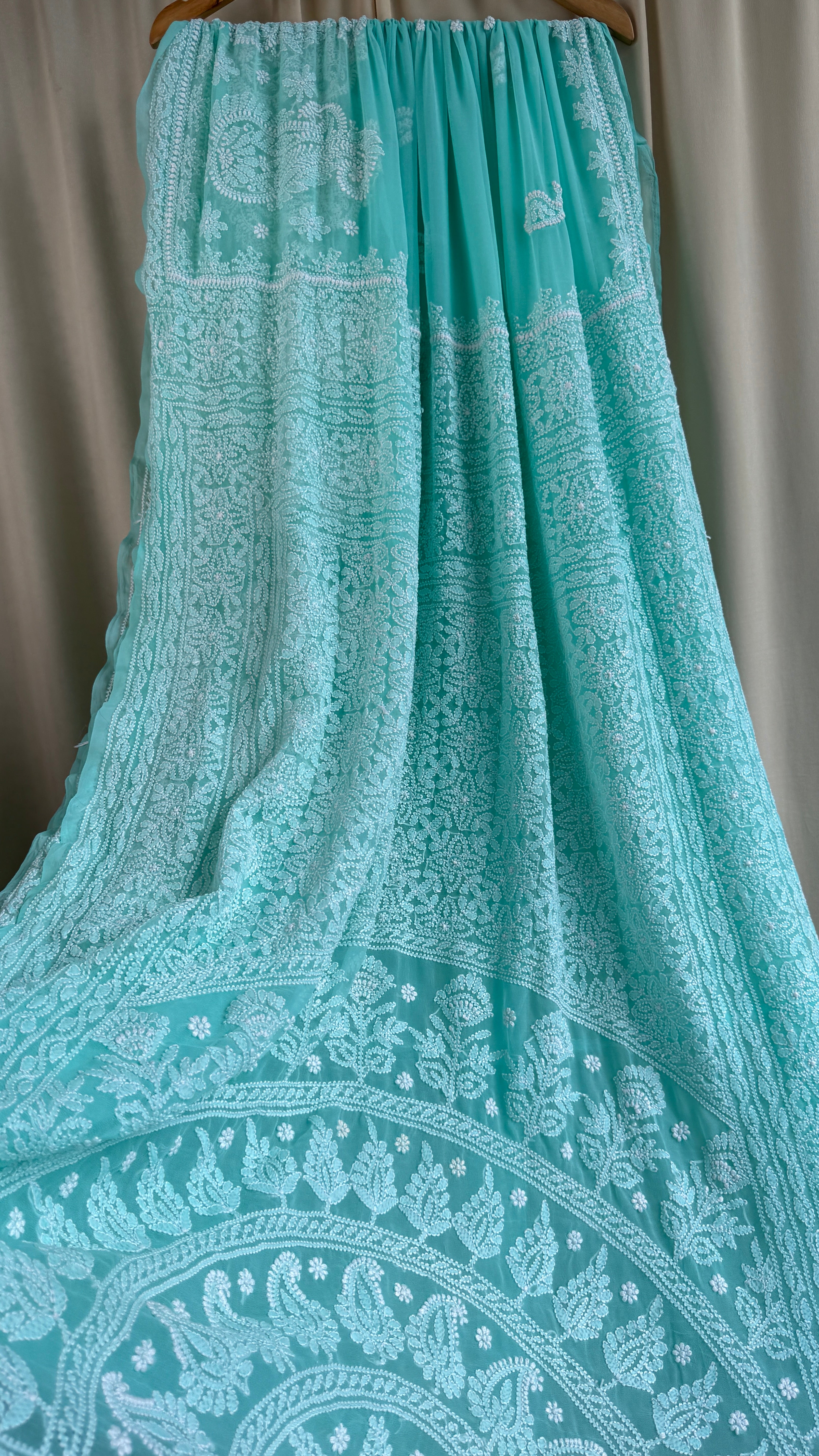 Georgette Chikankari saree in Green