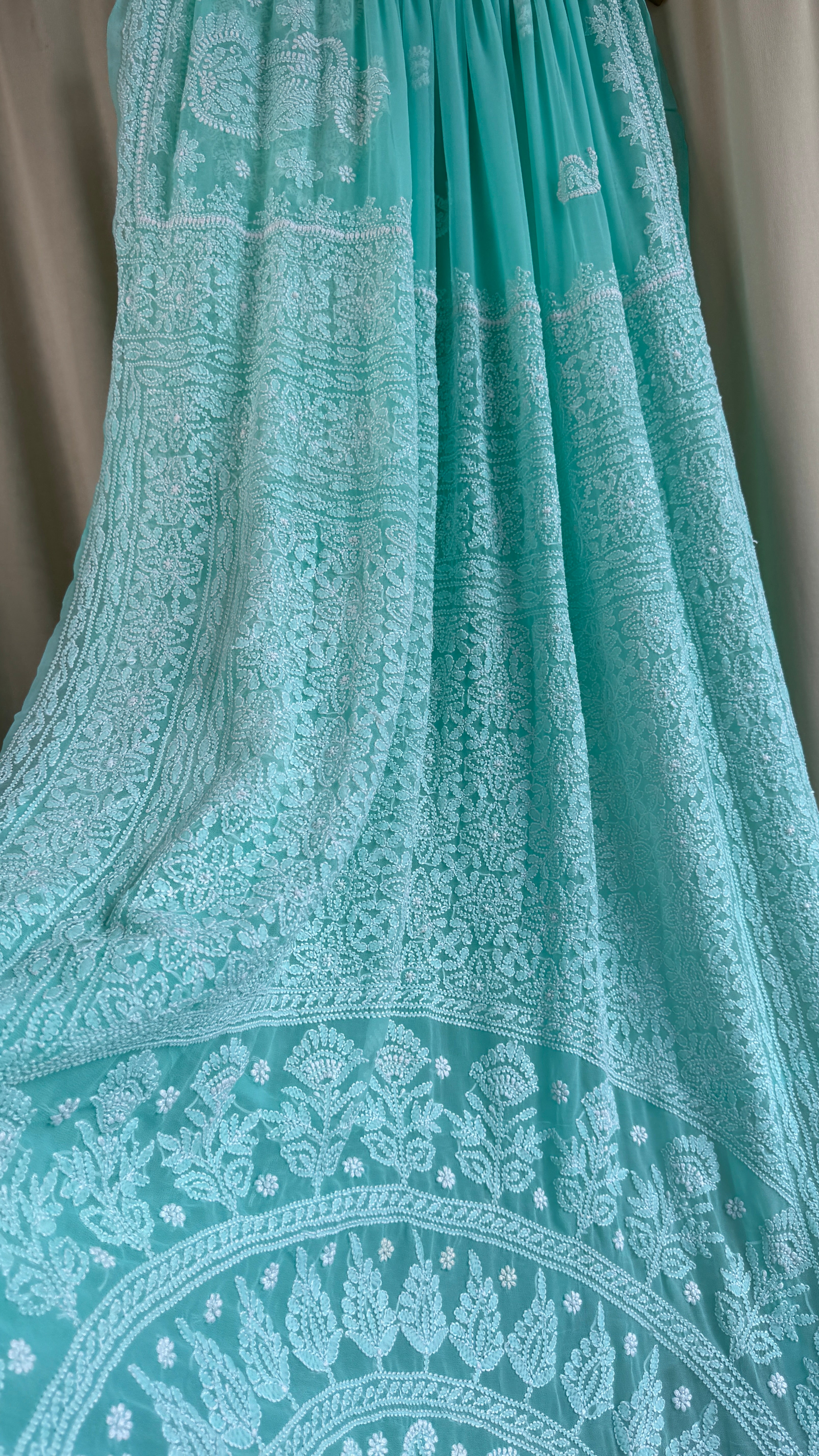 Georgette Chikankari saree in Green