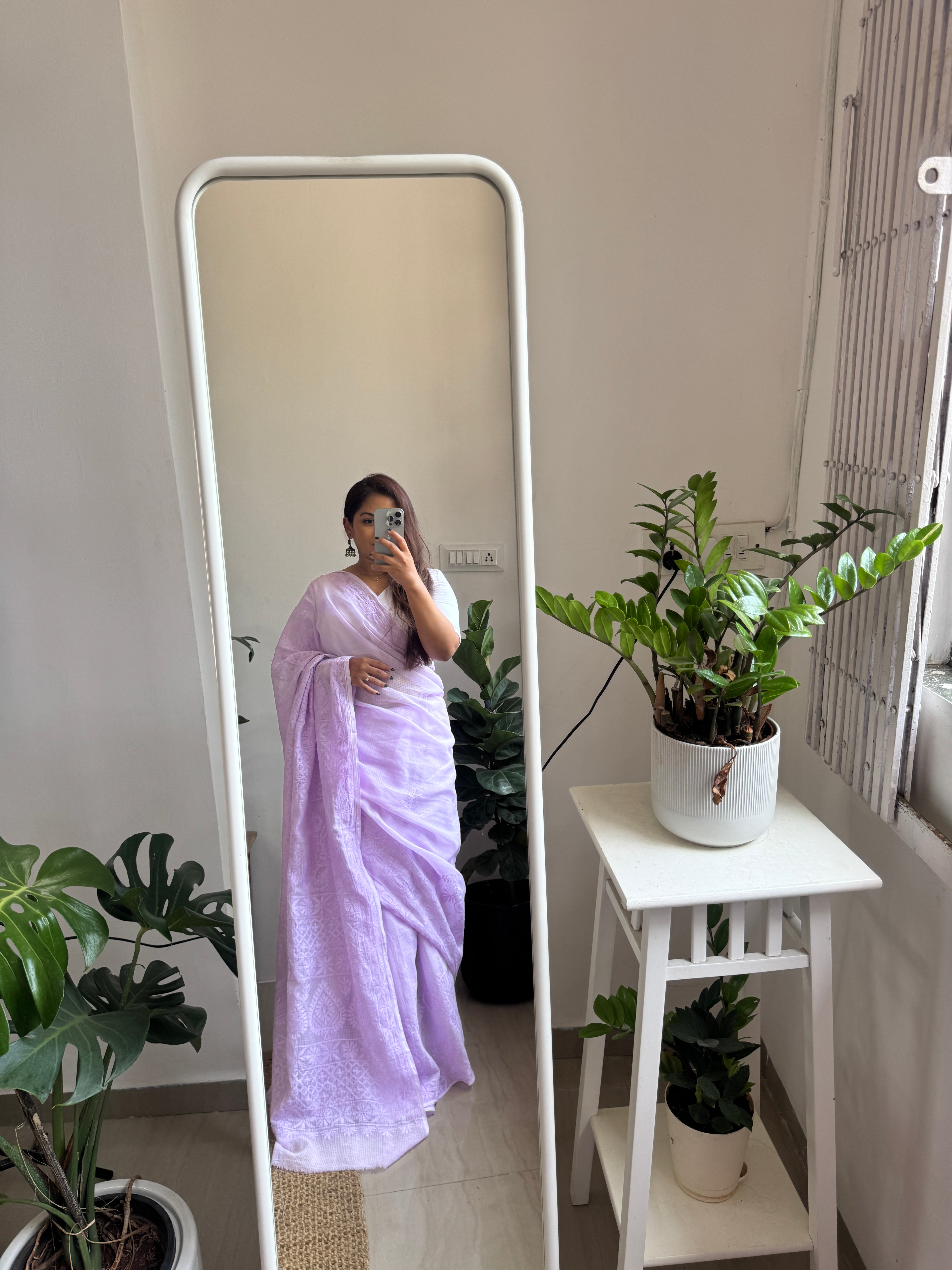 Kota Chikankari saree in Lilac