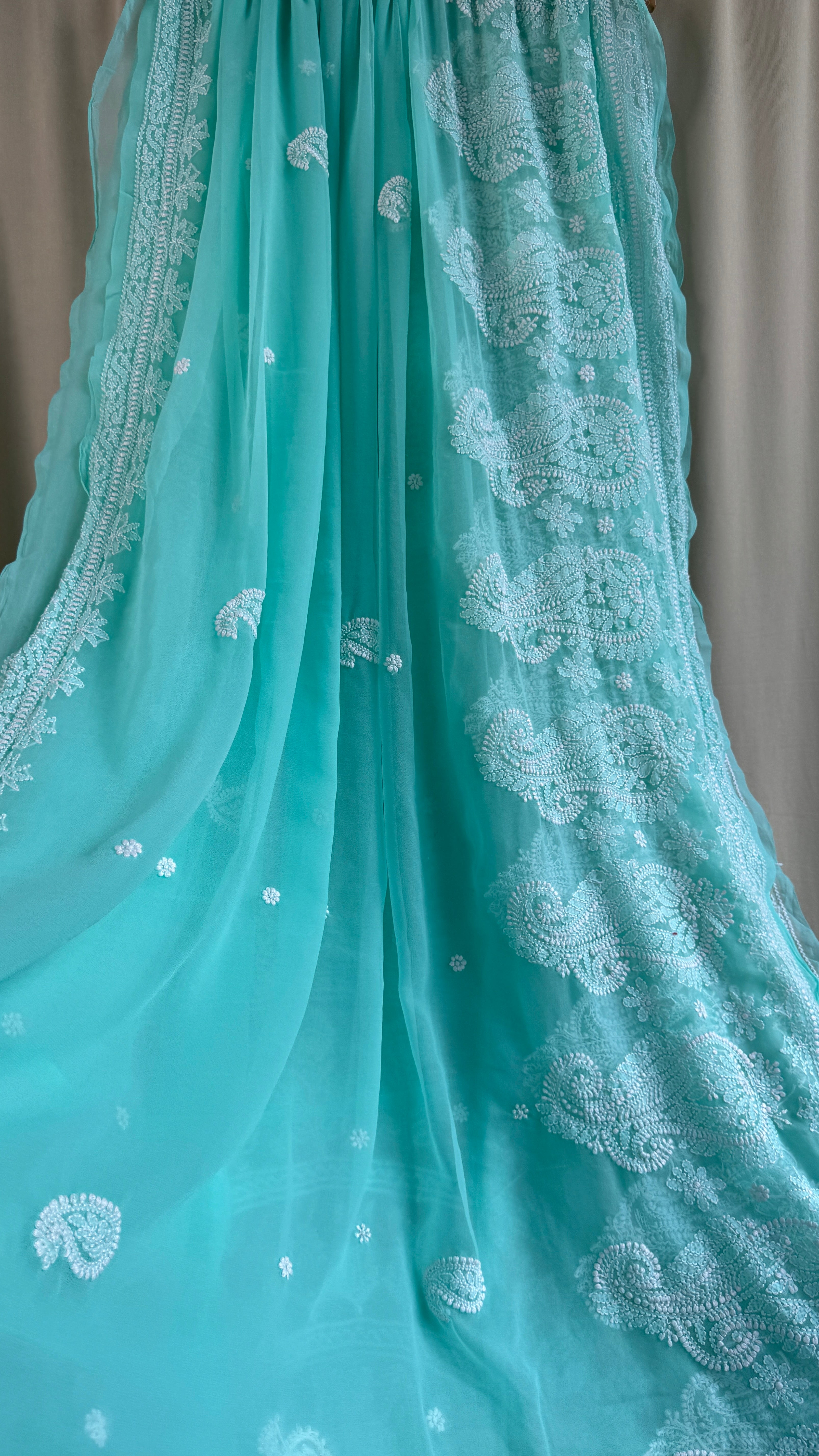 Georgette Chikankari saree in Green